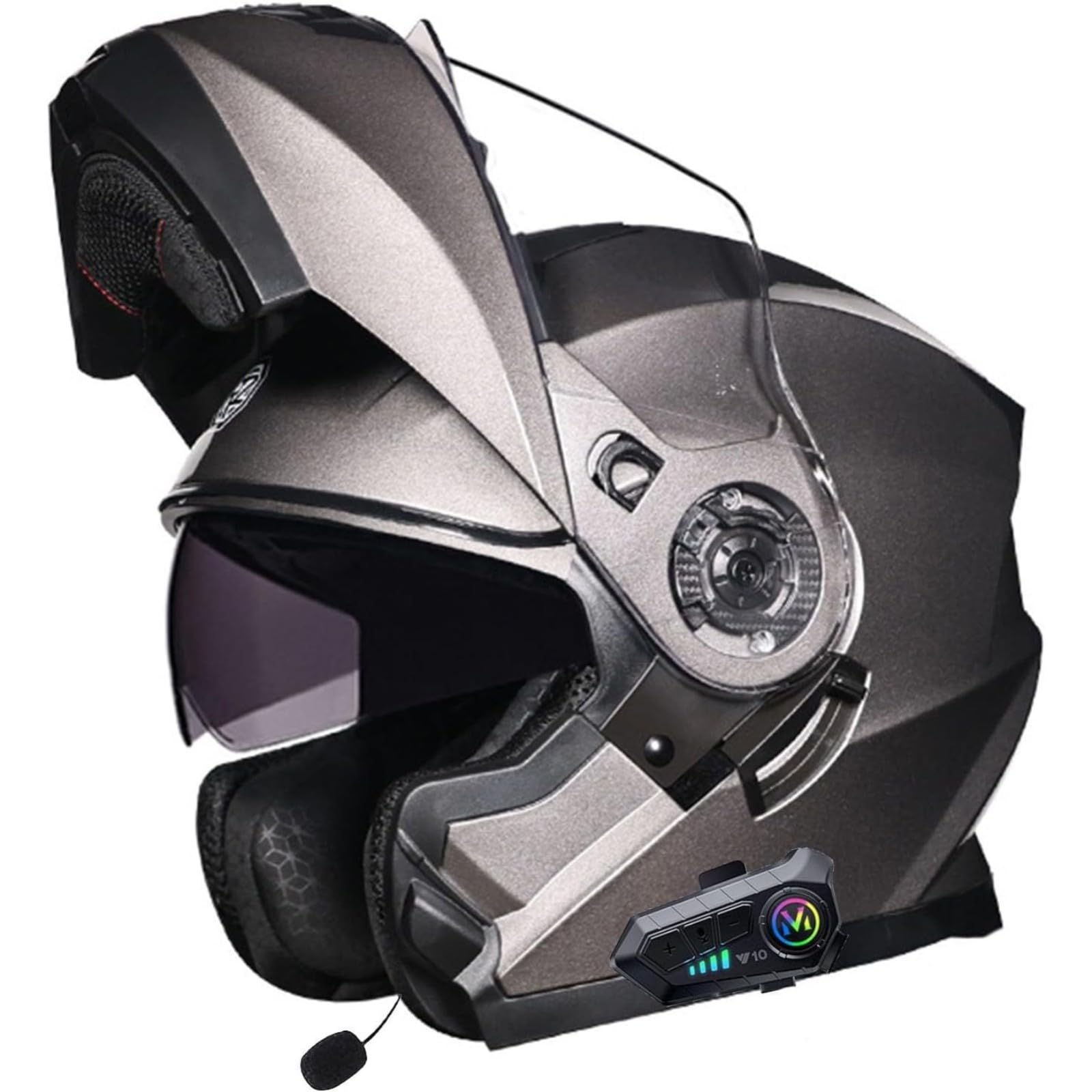 BYFHHHH Motorradhelm Mit Bluetooth, ECE-Zertifizierter Klapphelm, Doppelvisier, Modularer Helm Für Erwachsene, Frauen Und Männer, Integralhelm Mit Mikrofon Für Automatische Reaktion I,XXL=63~64CM von BYFHHHH