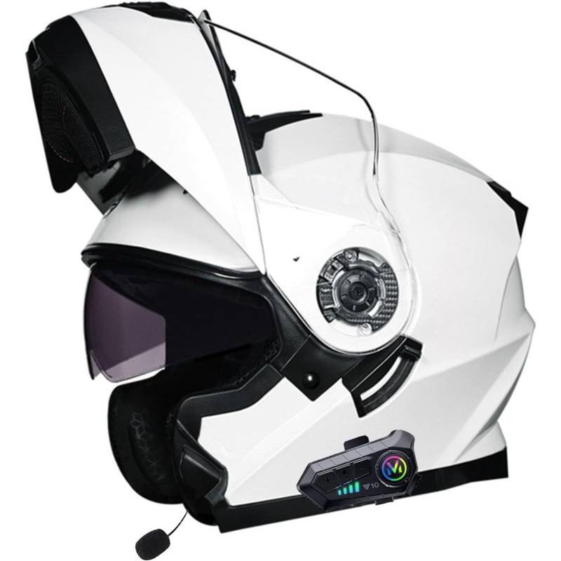 BYFHHHH Motorradhelm Mit Bluetooth, ECE-Zertifizierter Klapphelm, Doppelvisier, Modularer Helm Für Erwachsene, Frauen Und Männer, Integralhelm Mit Mikrofon Für Automatische Reaktion J,M=57~58CM von BYFHHHH