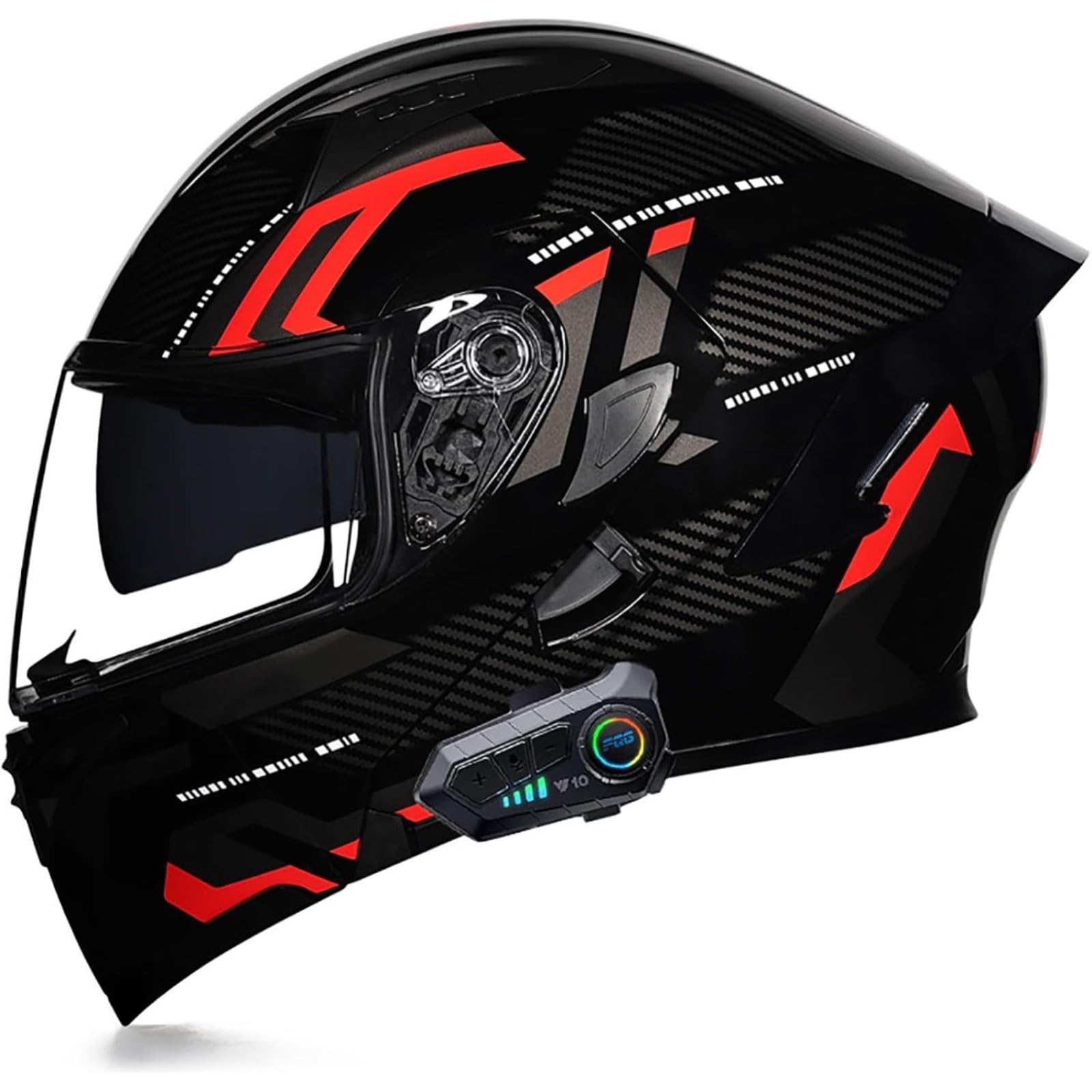 BYFHHHH Motorradhelm Mit Bluetooth, ECE-Zertifizierter Klapphelm Modularhelm, Integralhelm Mit Doppelvisier, Mit Eingebautem Mikrofon Für Automatische Reaktion 10,M=57~58CM von BYFHHHH