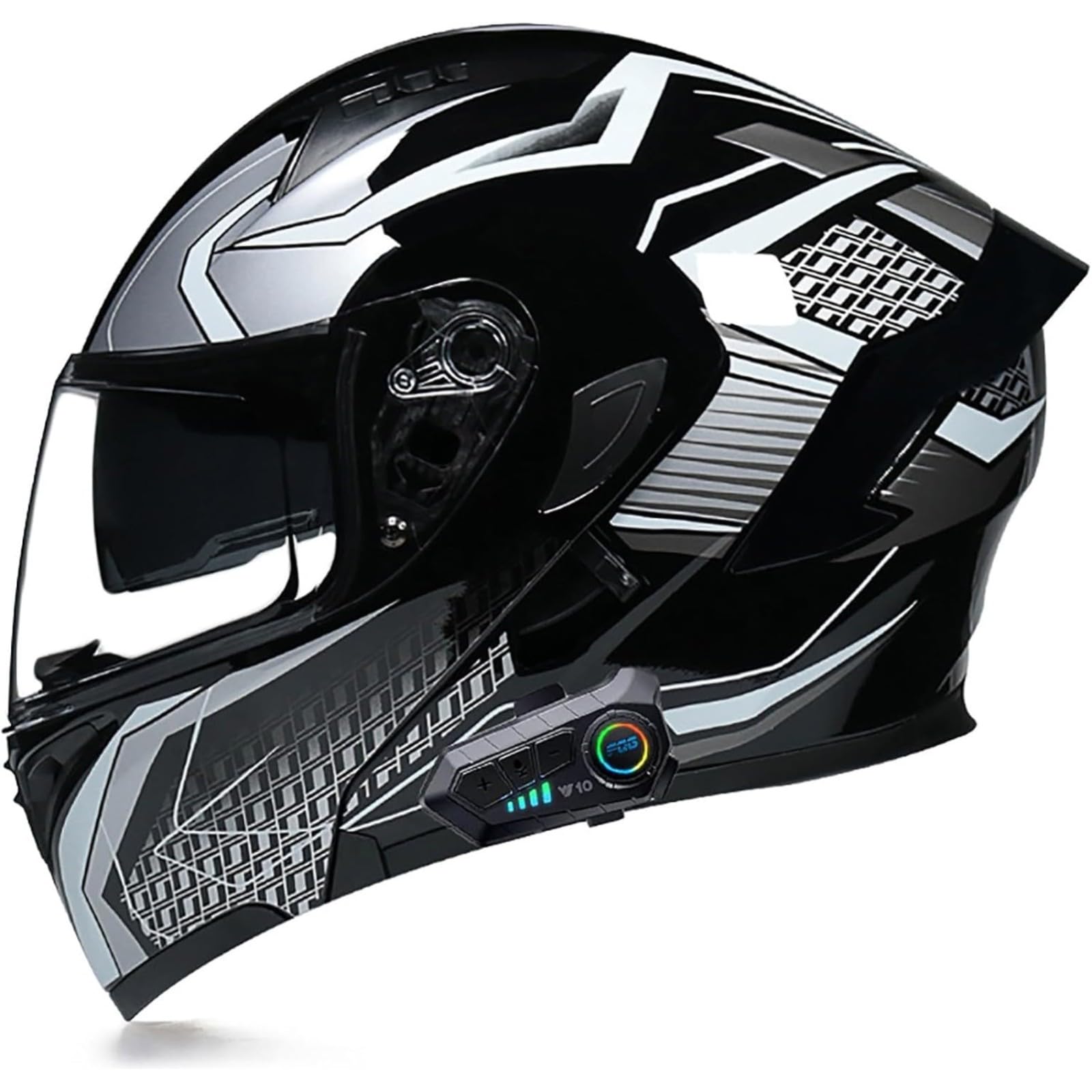 BYFHHHH Motorradhelm Mit Bluetooth, ECE-Zertifizierter Klapphelm Modularhelm, Integralhelm Mit Doppelvisier, Mit Eingebautem Mikrofon Für Automatische Reaktion 14,L=59~60CM von BYFHHHH