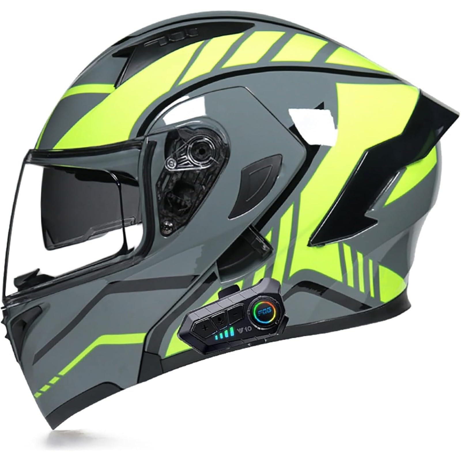 BYFHHHH Motorradhelm Mit Bluetooth, ECE-Zertifizierter Klapphelm Modularhelm, Integralhelm Mit Doppelvisier, Mit Eingebautem Mikrofon Für Automatische Reaktion 15,M=57~58CM von BYFHHHH