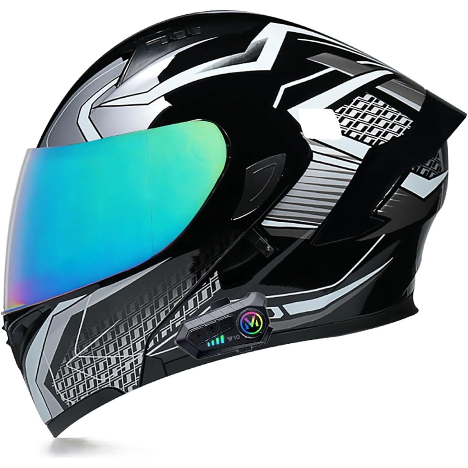 BYFHHHH Motorradhelm Mit Bluetooth, ECE-Zertifizierter Klapphelm Modularhelm, Integralhelm Mit Doppelvisier, Mit Eingebautem Mikrofon Für Automatische Reaktion 16,XL=61~62CM von BYFHHHH