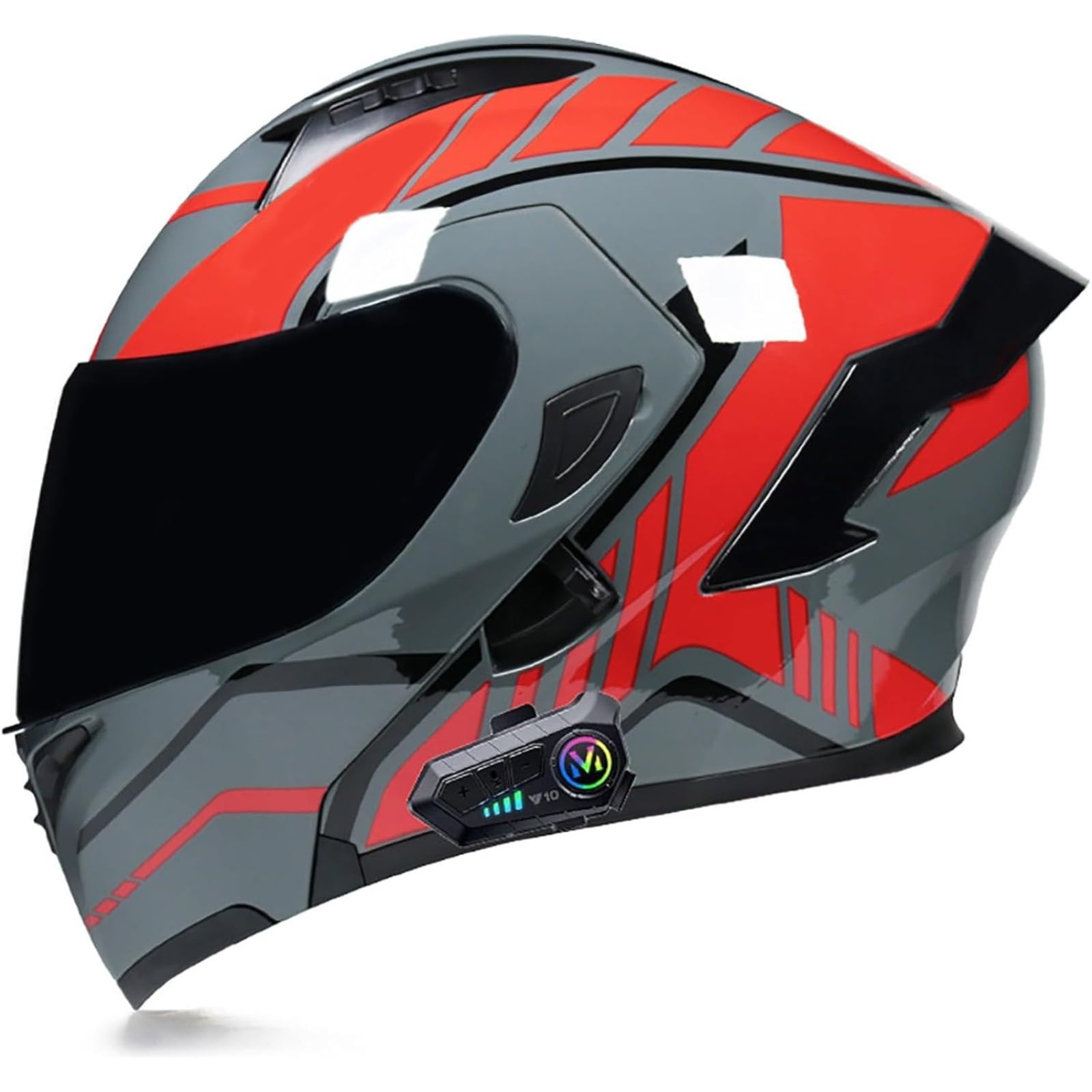 BYFHHHH Motorradhelm Mit Bluetooth, ECE-Zertifizierter Klapphelm Modularhelm, Integralhelm Mit Doppelvisier, Mit Eingebautem Mikrofon Für Automatische Reaktion 23,XL=61~62CM von BYFHHHH