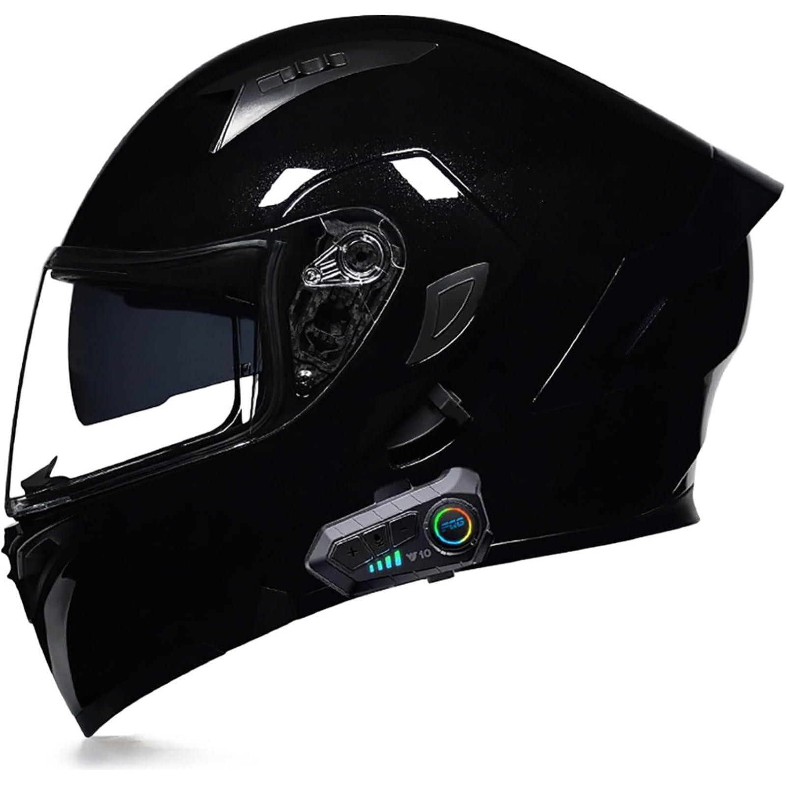 BYFHHHH Motorradhelm Mit Bluetooth, ECE-Zertifizierter Klapphelm Modularhelm, Integralhelm Mit Doppelvisier, Mit Eingebautem Mikrofon Für Automatische Reaktion 25,L=59~60CM von BYFHHHH