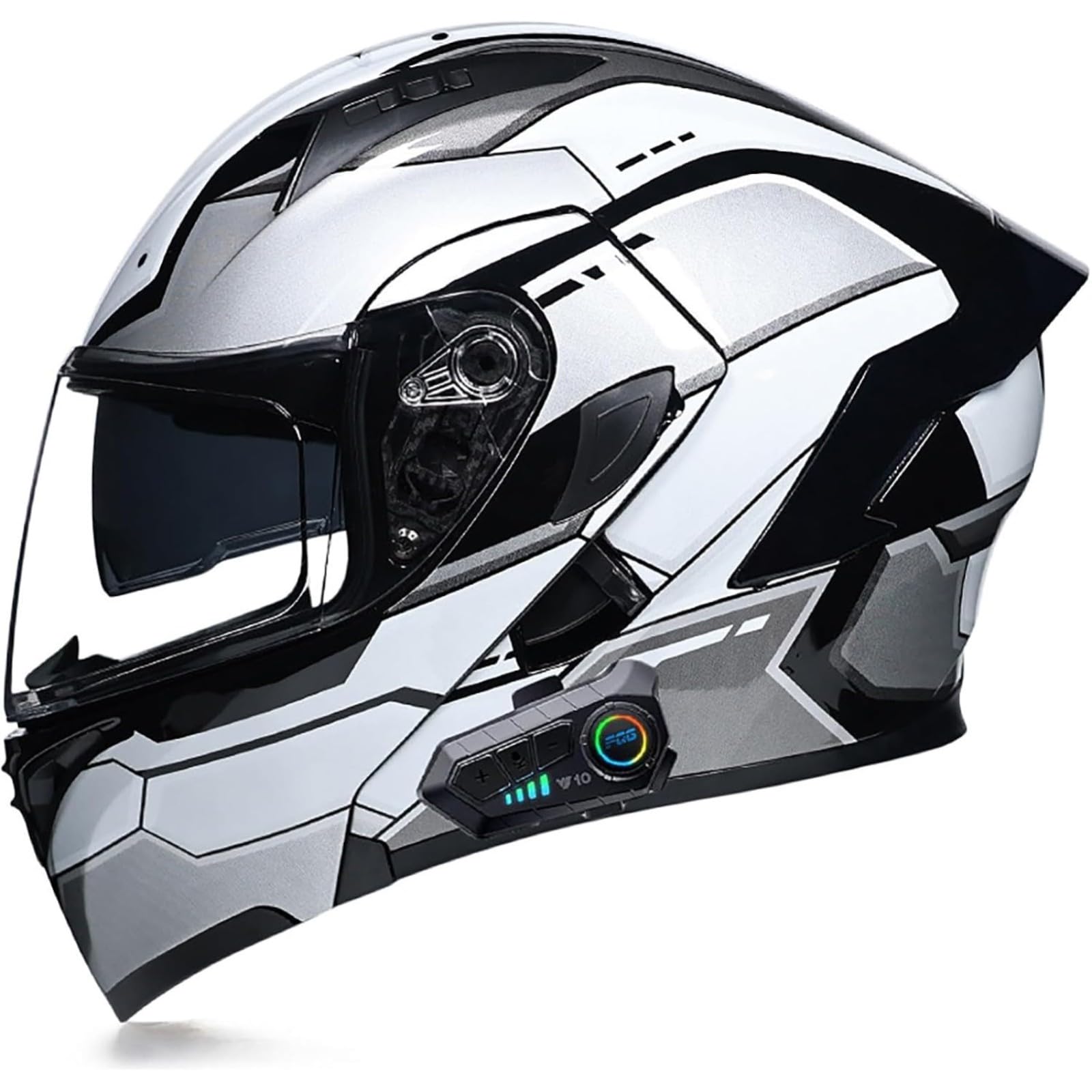 BYFHHHH Motorradhelm Mit Bluetooth, ECE-Zertifizierter Klapphelm Modularhelm, Integralhelm Mit Doppelvisier, Mit Eingebautem Mikrofon Für Automatische Reaktion 27,XL=61~62CM von BYFHHHH