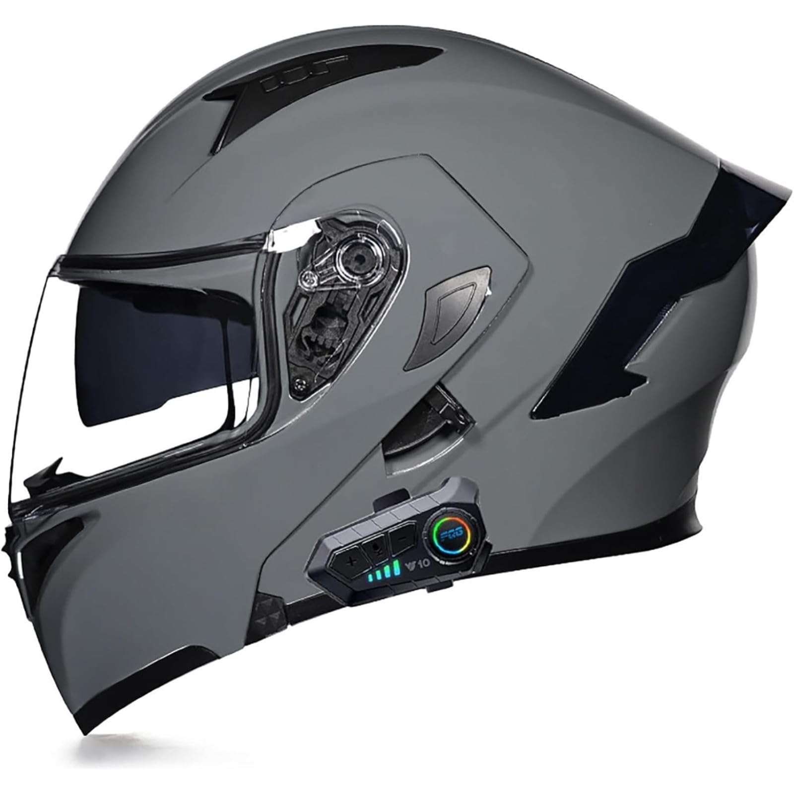 BYFHHHH Motorradhelm Mit Bluetooth, ECE-Zertifizierter Klapphelm Modularhelm, Integralhelm Mit Doppelvisier, Mit Eingebautem Mikrofon Für Automatische Reaktion 4,L=59~60CM von BYFHHHH