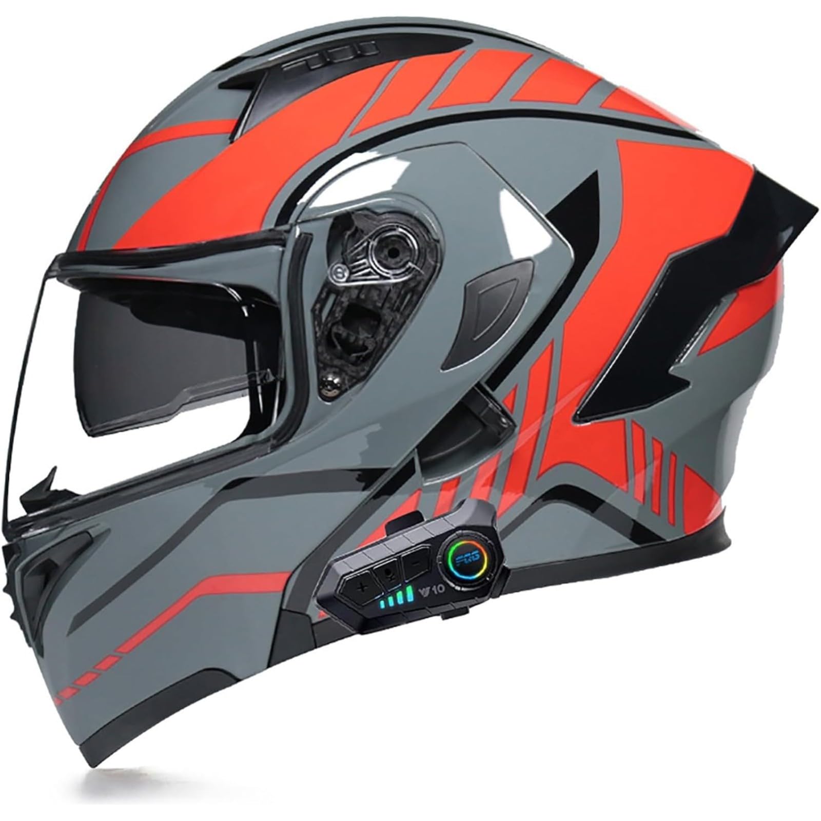 BYFHHHH Motorradhelm Mit Bluetooth, ECE-Zertifizierter Klapphelm Modularhelm, Integralhelm Mit Doppelvisier, Mit Eingebautem Mikrofon Für Automatische Reaktion 8,XXL=63~64CM von BYFHHHH