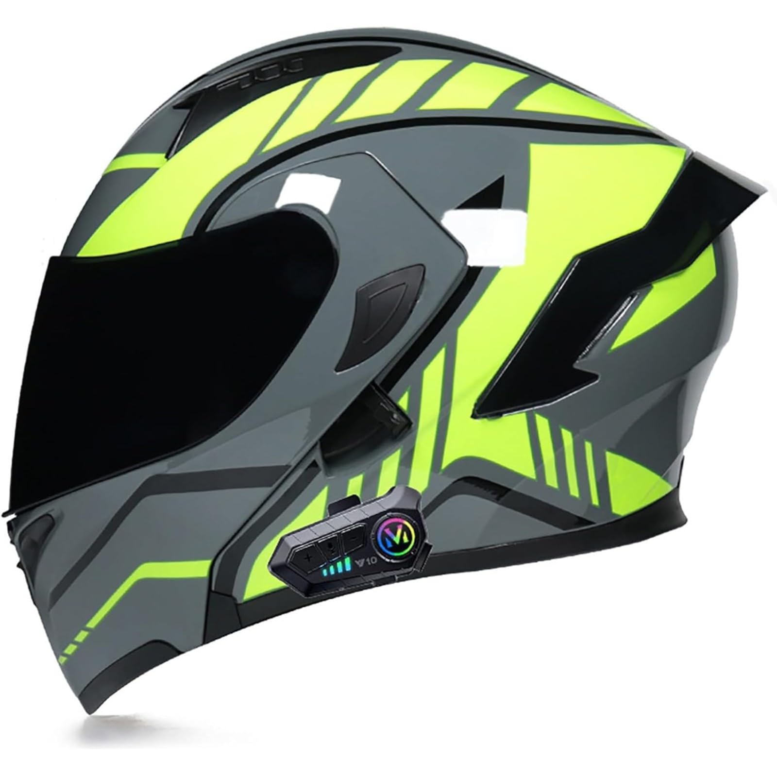 BYFHHHH Motorradhelm Mit Bluetooth, ECE-Zertifizierter Klapphelm Modularhelm, Integralhelm Mit Doppelvisier, Mit Eingebautem Mikrofon Für Automatische Reaktion 9,L=59~60CM von BYFHHHH