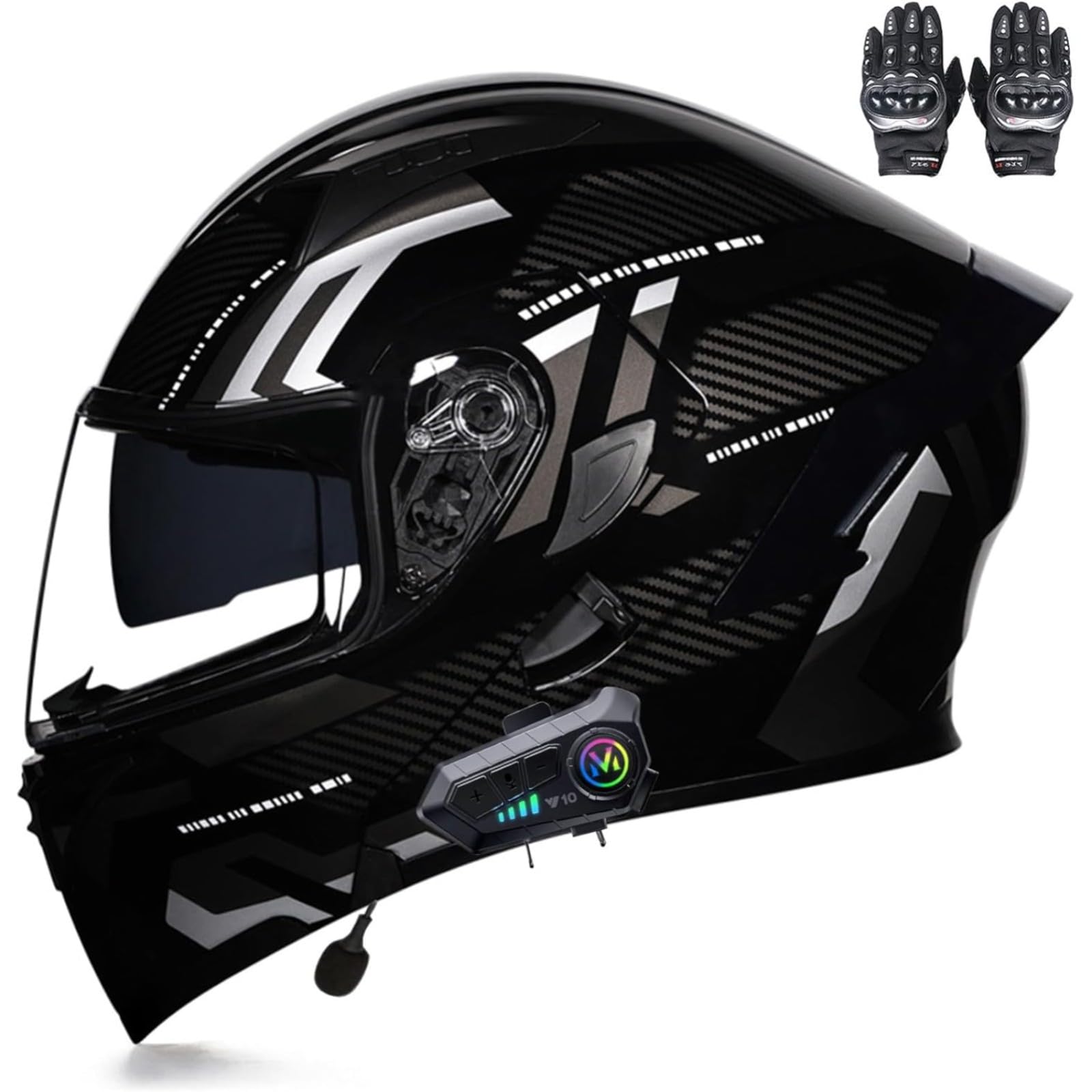 BYFHHHH Motorradhelm Mit Bluetooth, Klapphelm Motorrad, ECE-Zertifizierter Modularhelm Mit Doppelvisier, Mit Eingebautem Mikrofon Für Automatische Reaktion B,XXL=63~64CM von BYFHHHH