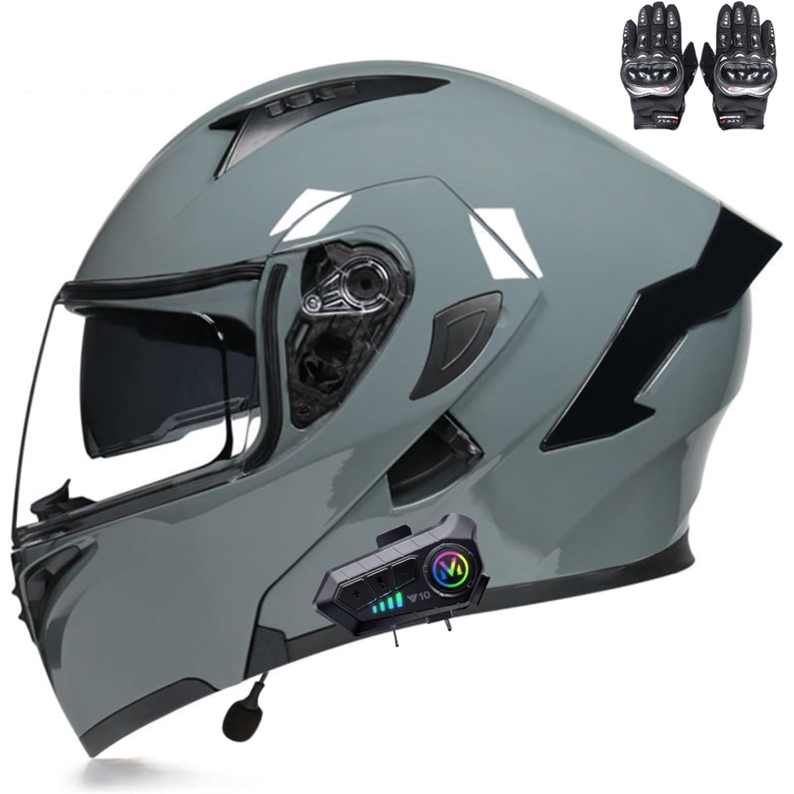 BYFHHHH Motorradhelm Mit Bluetooth, Klapphelm Motorrad, ECE-Zertifizierter Modularhelm Mit Doppelvisier, Mit Eingebautem Mikrofon Für Automatische Reaktion I,L=59~60CM von BYFHHHH