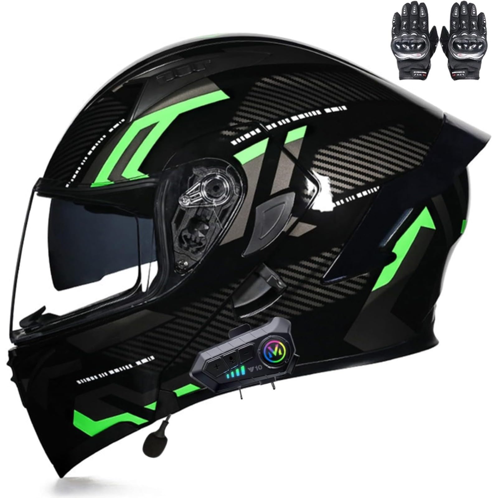 BYFHHHH Motorradhelm Mit Bluetooth, Klapphelm Motorrad, ECE-Zertifizierter Modularhelm Mit Doppelvisier, Mit Eingebautem Mikrofon Für Automatische Reaktion O,L=59~60CM von BYFHHHH