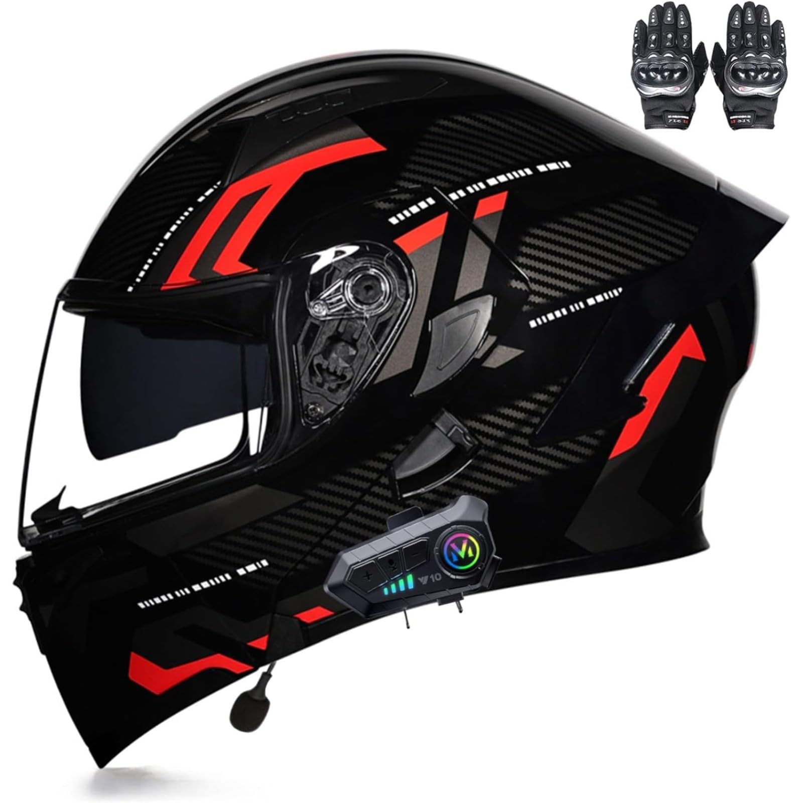 BYFHHHH Motorradhelm Mit Bluetooth, Klapphelm Motorrad, ECE-Zertifizierter Modularhelm Mit Doppelvisier, Mit Eingebautem Mikrofon Für Automatische Reaktion S,L=59~60CM von BYFHHHH