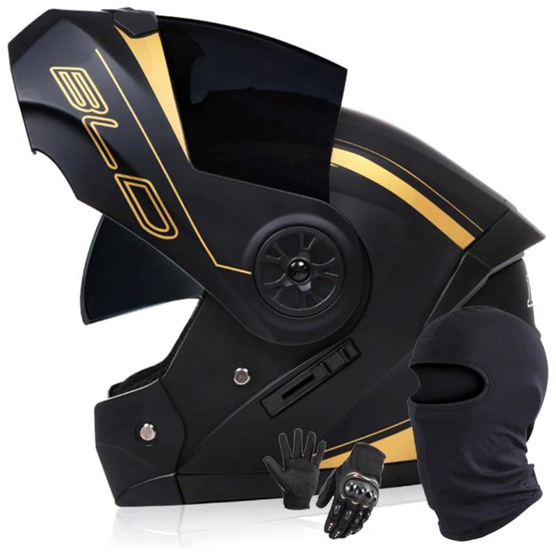 BYFHHHH Motorradhelm Modularer Motorrad-Klapphelm, ECE-Geprüfter Roller-Mopedhelm, Doppelvisier-Motorrad-Integralhelme Für Männer Und Frauen H,S=55~56CM von BYFHHHH