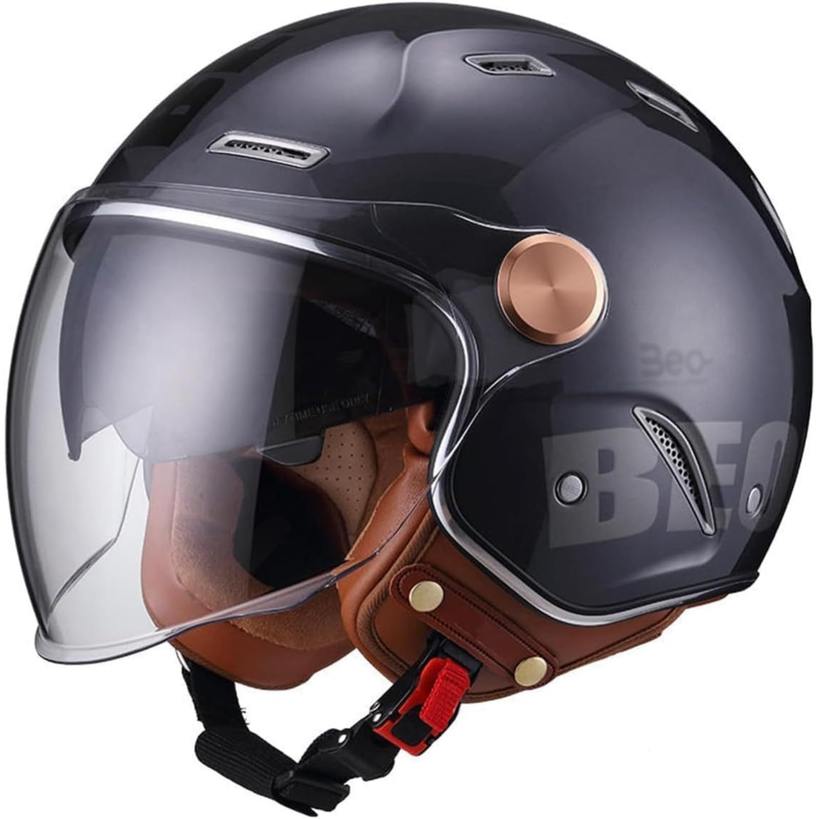 BYFHHHH Motorradhelme Mit Visier, ECE-Zertifizierter Jethelm Für Erwachsene, Retro-Motorrad-Halbhelm, Four Seasons 3/4-Helm Für Jet-Moped-Scooter-Cruiser K,M=53~54CM von BYFHHHH