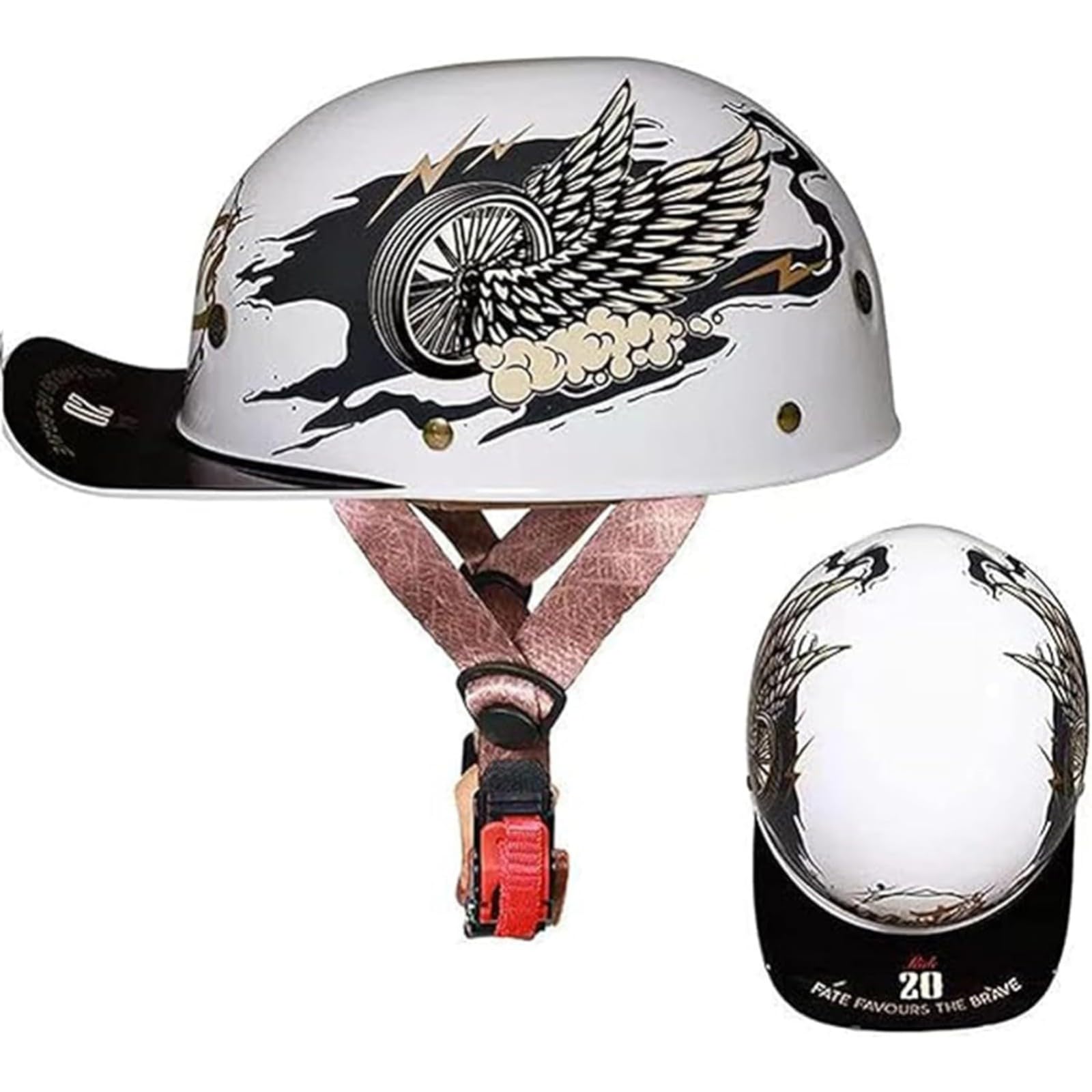 BYFHHHH Retro-Halbhelm, DOT-Geprüfte Baseballkappe, Vintage, Niedrige Krempe, Leichte Und Atmungsaktive Motorradhelme Im Deutschen Stil Für Roller, Moped, Cruiser, Chopper, ATV A,XXL=63~64CM von BYFHHHH