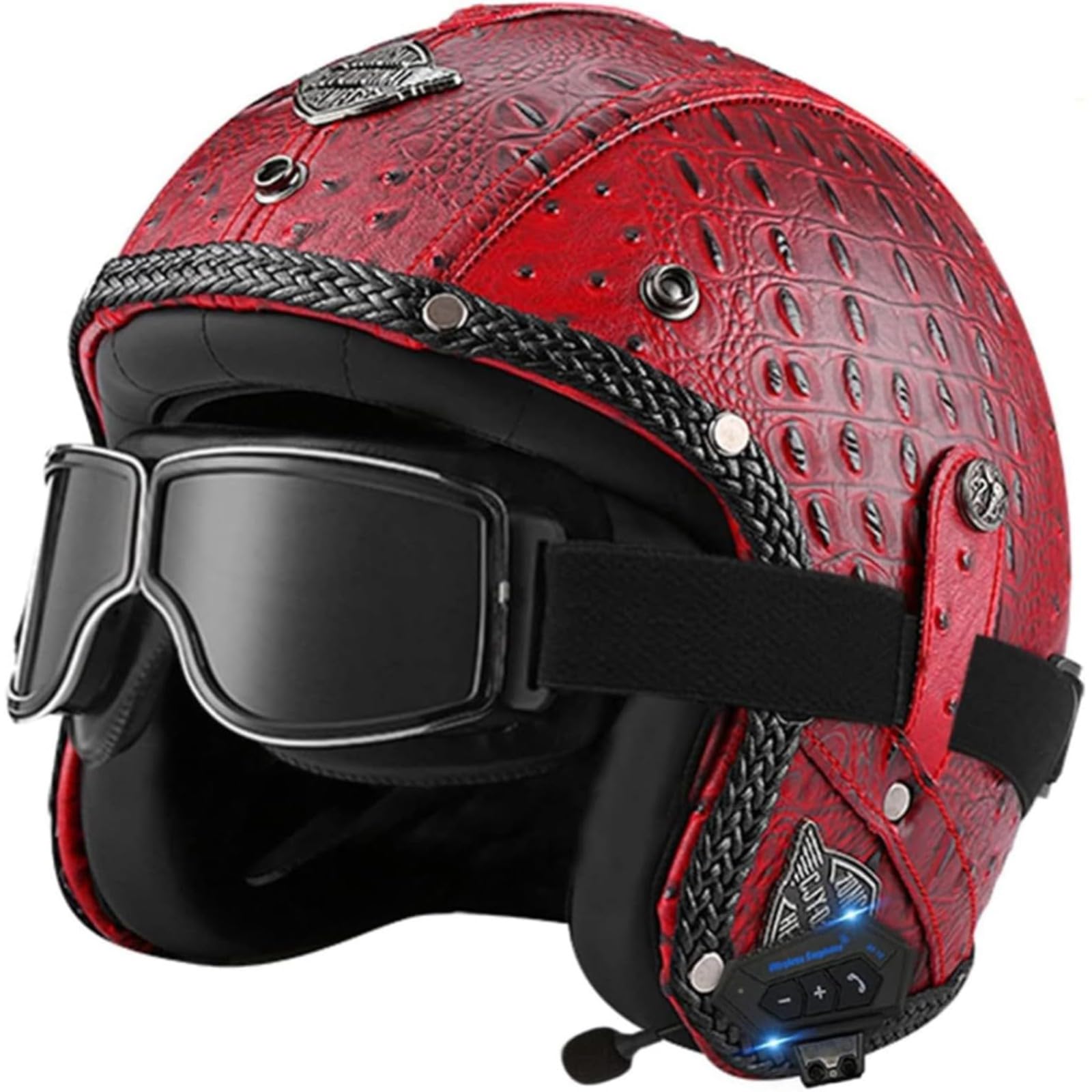 BYFHHHH Retro-Motorradhelm 3/4 Bluetooth-Jethelme, ECE-Zulassung Retro-Vintage-Stil Motorrad-Halbhelme Unisex-Jethelm Halbhelm Für Cruiser I,M=57~58CM von BYFHHHH