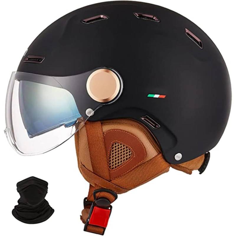 BYFHHHH Sommer-Motorradhelm Mit Offenem Gesicht, ECE-Geprüfter 3/4-Vespa-Helm Mit Doppelvisier, Motorradhelm Für Männer Und Frauen Für Moped-Cruiser D,S=55~58CM von BYFHHHH