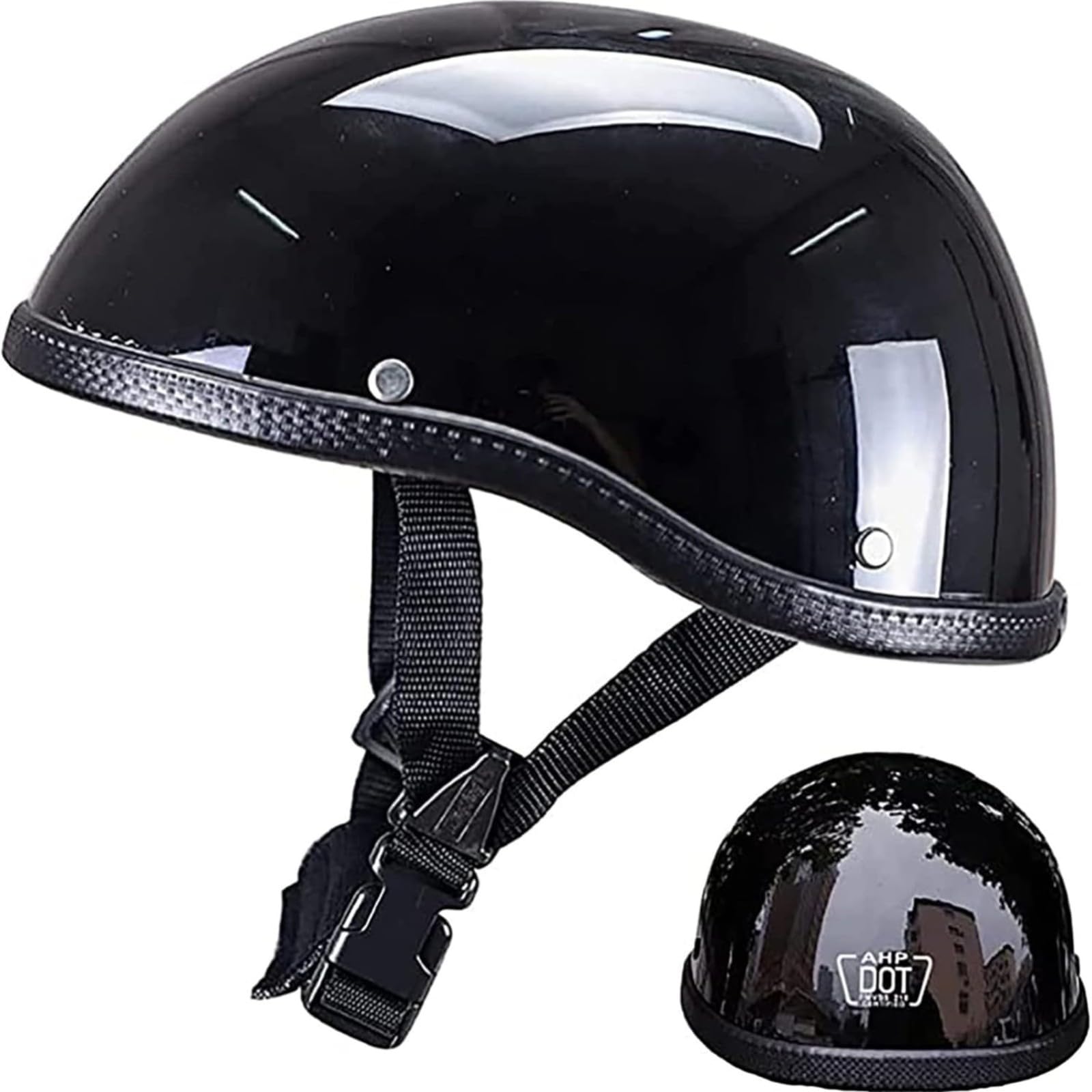 BYFHHHH Ultradünne Helme Mit Totenkopfkappe, Low Profile Beanie Deutscher Motorrad-Halbhelm Für Moped-Roller, DOT-Geprüfter Retro-Motorradhelm Für Männer Und Frauen A,L=59~60CM von BYFHHHH