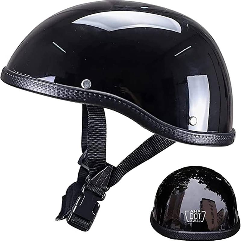 BYFHHHH Ultradünne Helme Mit Totenkopfkappe, Low Profile Beanie Deutscher Motorrad-Halbhelm Für Moped-Roller, DOT-Geprüfter Retro-Motorradhelm Für Männer Und Frauen A,S=55~56CM von BYFHHHH