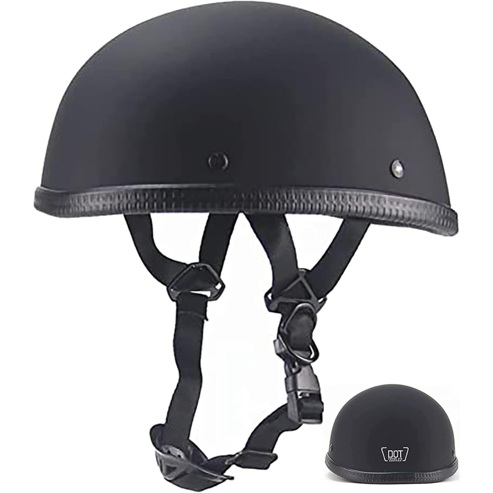 BYFHHHH Ultradünne Helme Mit Totenkopfkappe, Low Profile Beanie Deutscher Motorrad-Halbhelm Für Moped-Roller, DOT-Geprüfter Retro-Motorradhelm Für Männer Und Frauen B,L=59~60CM von BYFHHHH