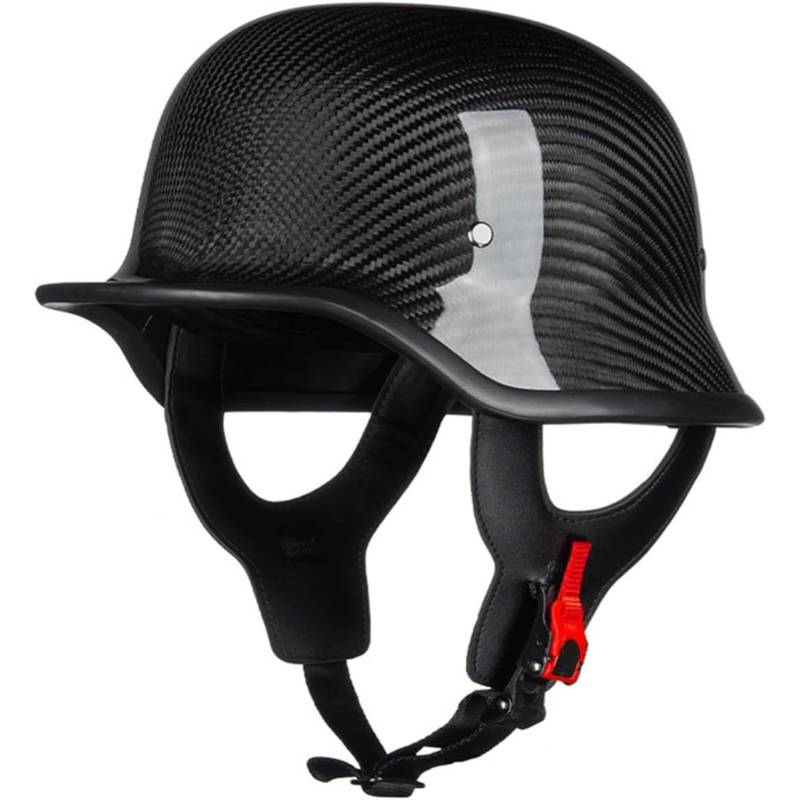 BYFHHHH Vintage Jethelm Motorradhelm, ECE-Zulassung Carbonfaserhelm Rollerhelm Moped Retro Cruise Halbschalenhelm Deutscher Stil Offener Helm Für Männer Frauen D,L=59~60CM von BYFHHHH