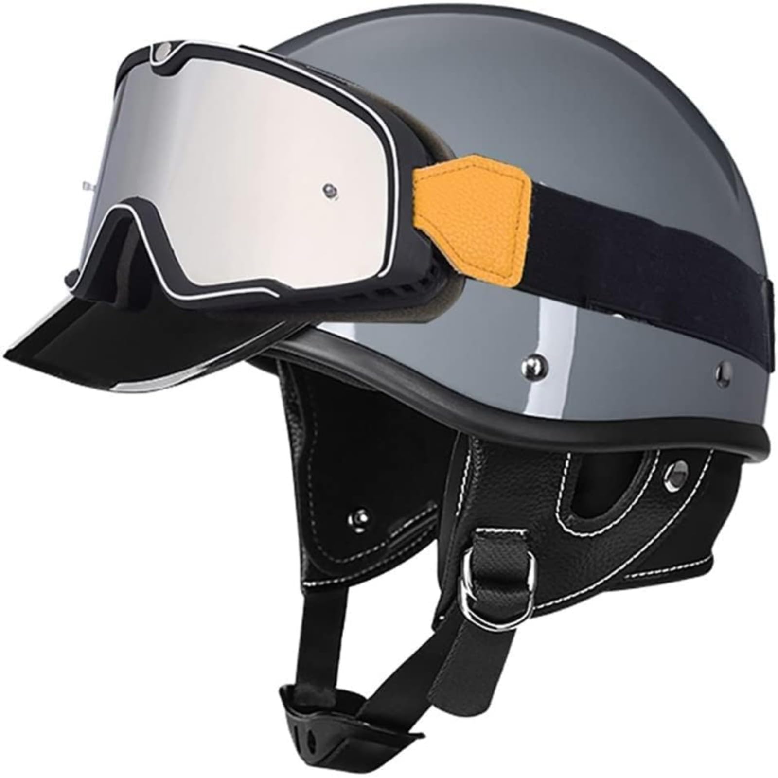 Halbhelme, ECE-Zertifizierter Motorrad-Halbschalen-Jet Mit Schutzbrille Brain-Cap-Halbhelm Jethelm Roller-Mopedhelm D,M=57~58CM von BYFHHHH