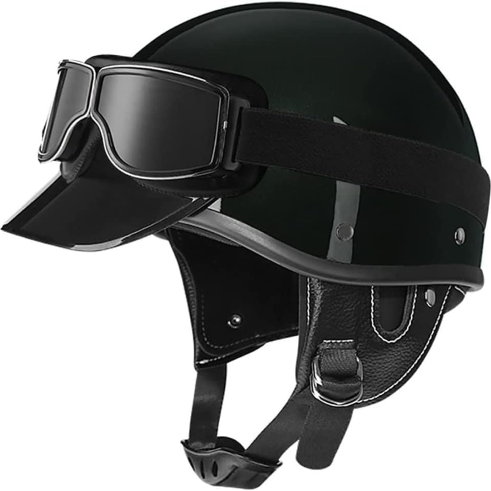 Halbhelme, ECE-Zertifizierter Motorrad-Halbschalen-Jet Mit Schutzbrille Brain-Cap-Halbhelm Jethelm Roller-Mopedhelm F,S=55~56CM von BYFHHHH