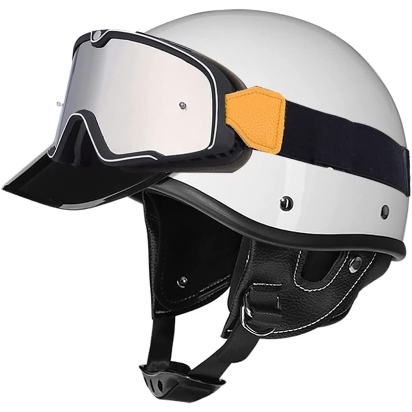 Halbhelme, ECE-Zertifizierter Motorrad-Halbschalen-Jet Mit Schutzbrille Brain-Cap-Halbhelm Jethelm Roller-Mopedhelm K,S=55~56CM von BYFHHHH