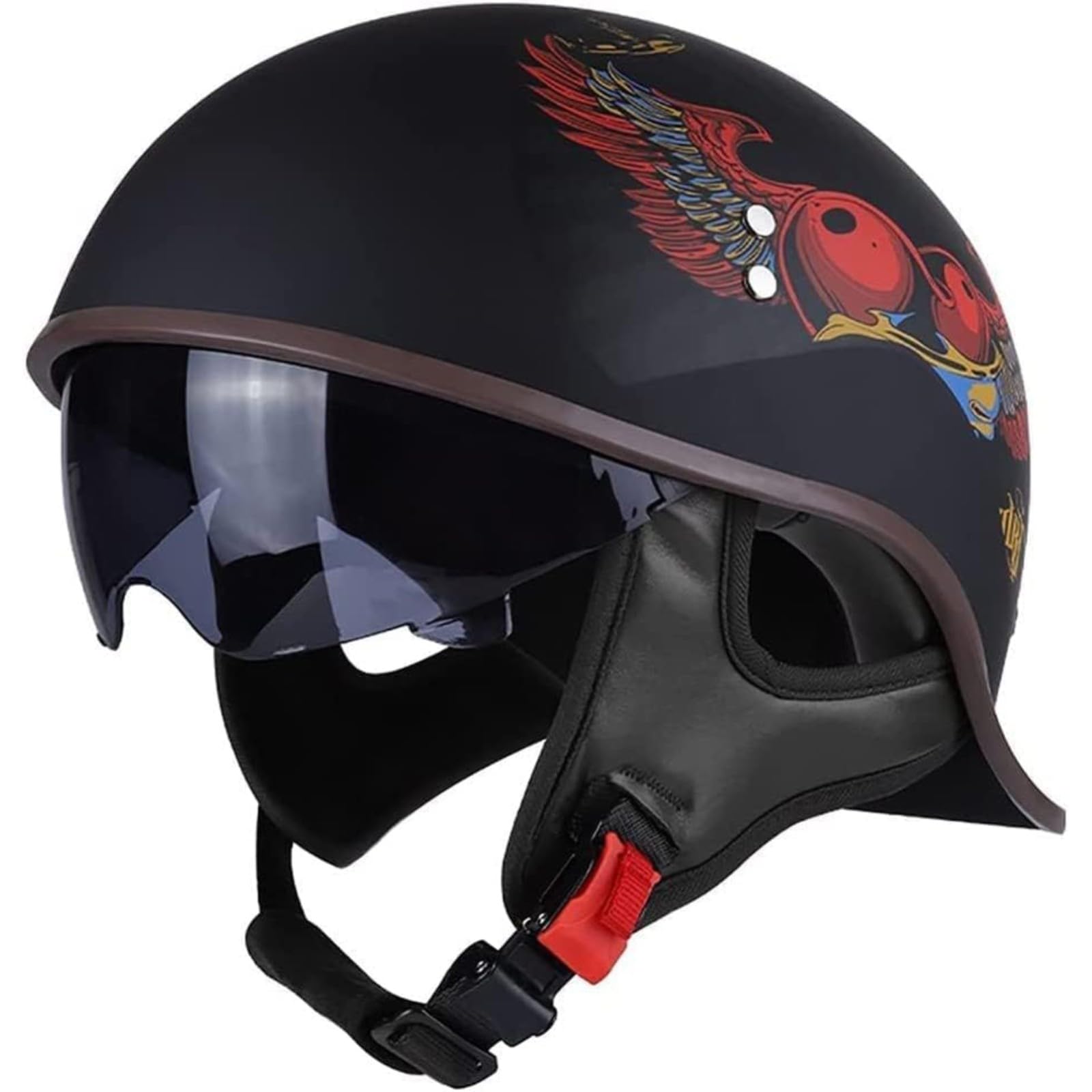 Halbhelme, ECE-Zertifizierter Motorradhelm, Halbschalenhelm, Rollerhelm, Cruiser-Chopper-Motorrad-Halbhelm Mit Visier Für Damen Und Herren, Erwachsene C,L=59~60CM von BYFHHHH