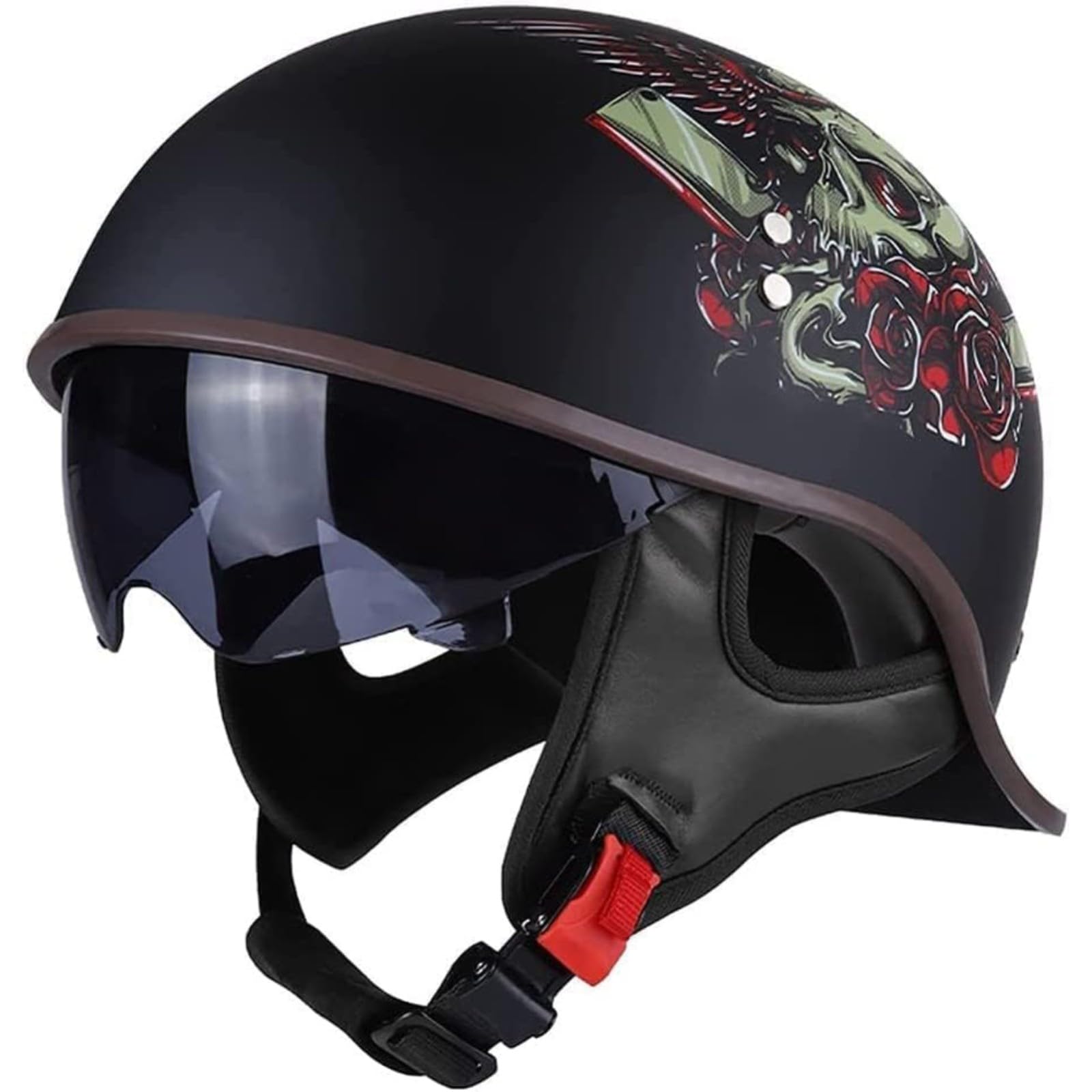 Halbhelme, ECE-Zertifizierter Motorradhelm, Halbschalenhelm, Rollerhelm, Cruiser-Chopper-Motorrad-Halbhelm Mit Visier Für Damen Und Herren, Erwachsene E,L=59~60CM von BYFHHHH