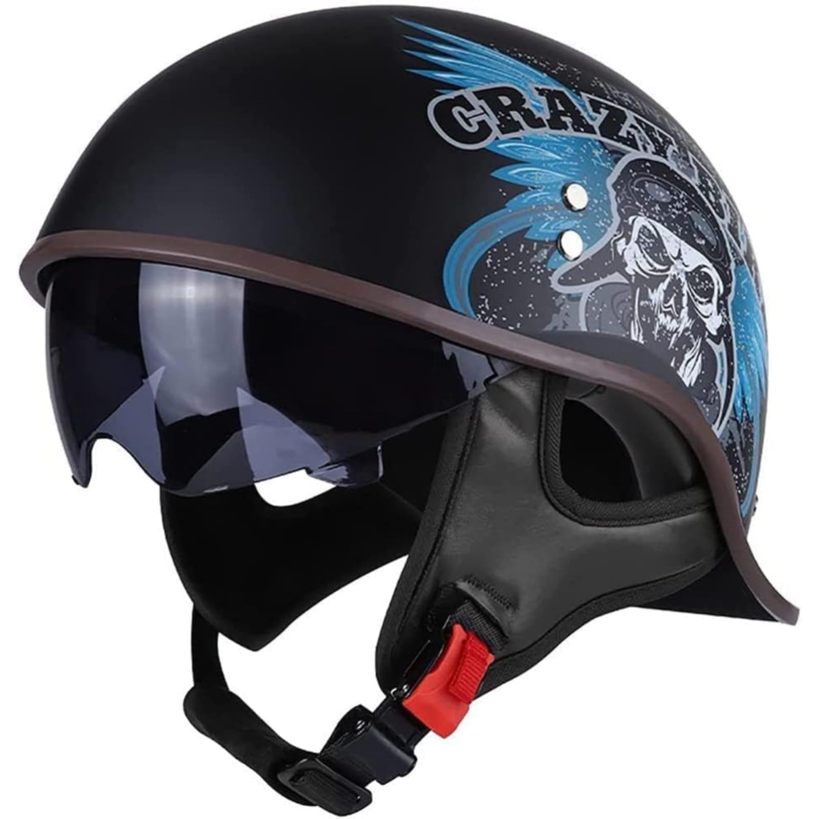 Halbhelme, ECE-Zertifizierter Motorradhelm, Halbschalenhelm, Rollerhelm, Cruiser-Chopper-Motorrad-Halbhelm Mit Visier Für Damen Und Herren, Erwachsene I,L=59~60CM von BYFHHHH