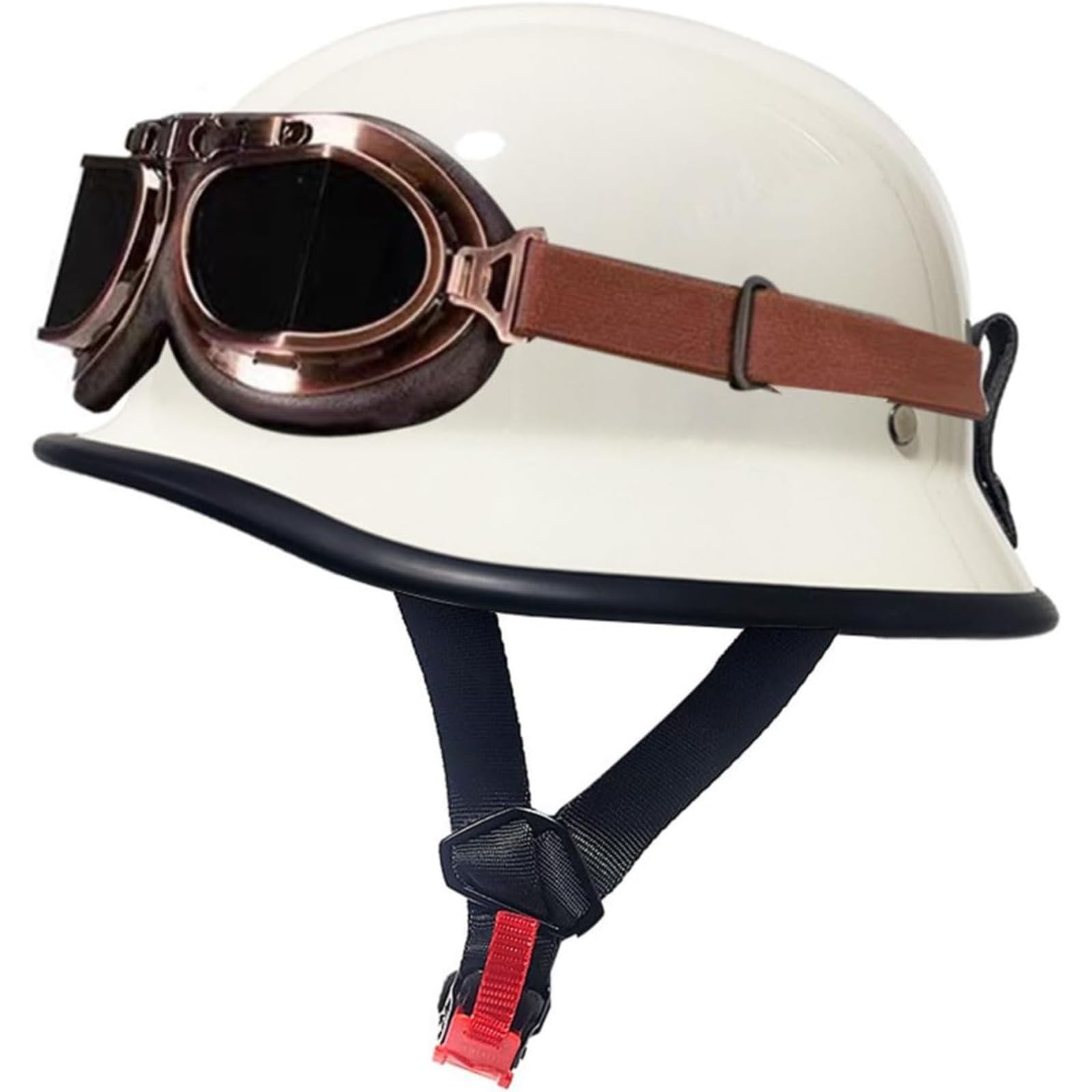 Halbhelme Motorradhelm, DOT/ECE-Geprüfter Halbschalenhelm Jethelme Im Deutschen Stil Chopperhelm Rollerhelm Mit Schutzbrille, Offener Helm Für Männer Und Frauen F,L=59~60CM von BYFHHHH