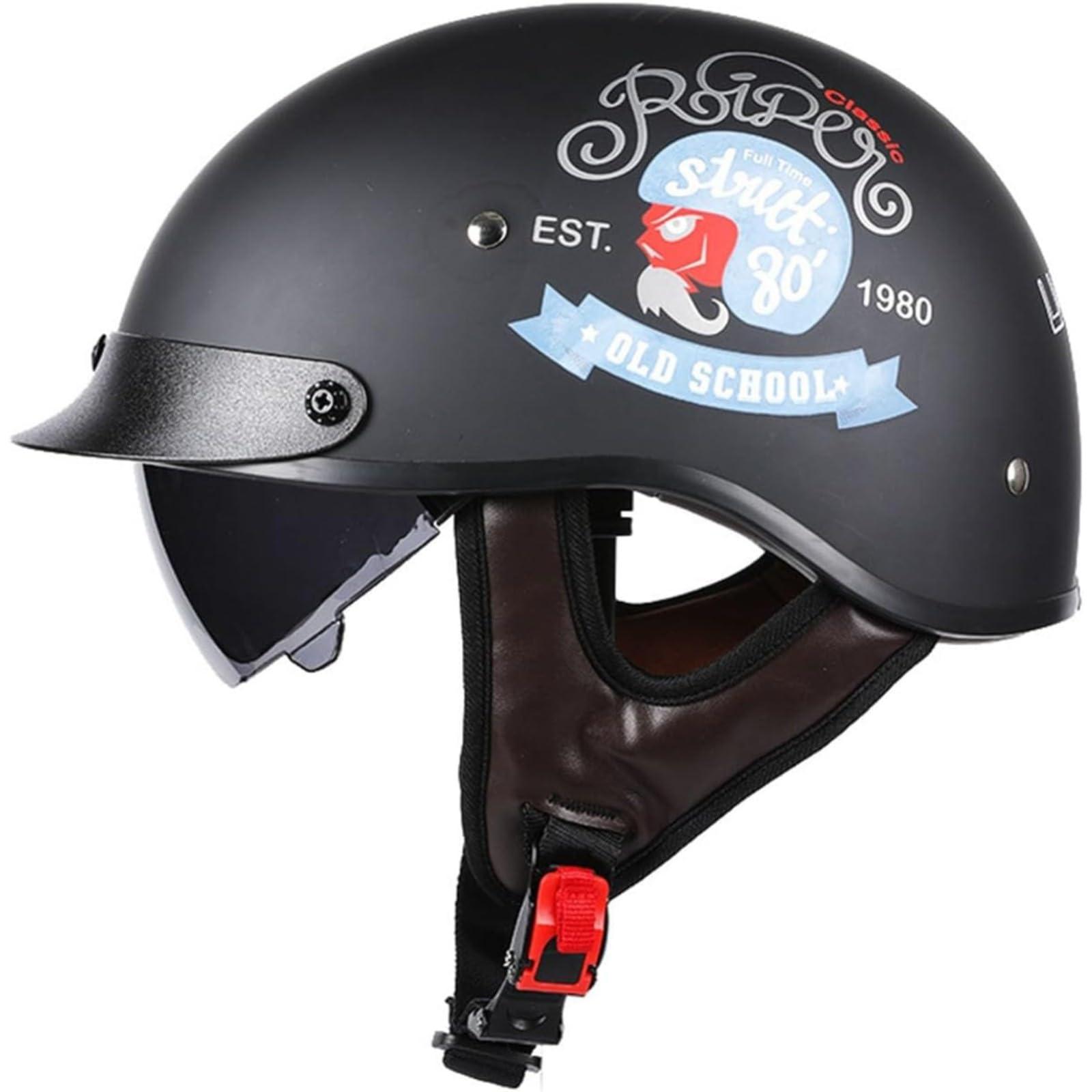 Halbhelme Motorradhelm, ECE-Zertifizierter Halbschalenhelm Mit Visier Retro-Jethelm Rollerhelm Für Männer Frauen Brain-Cap Halbschalen-Offener Helm D,XL=61~62CM von BYFHHHH