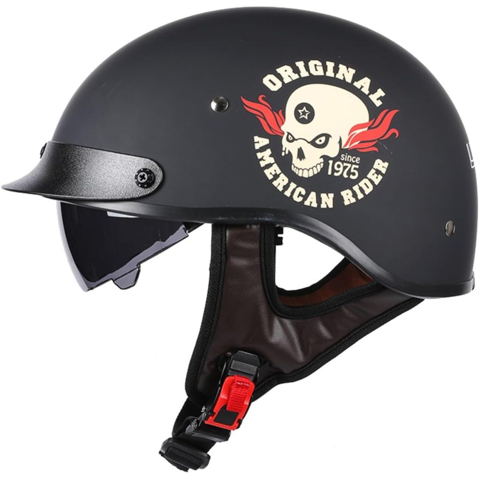 Halbhelme Motorradhelm, ECE-Zertifizierter Halbschalenhelm Mit Visier Retro-Jethelm Rollerhelm Für Männer Frauen Brain-Cap Halbschalen-Offener Helm K,XXL=63~64CM von BYFHHHH