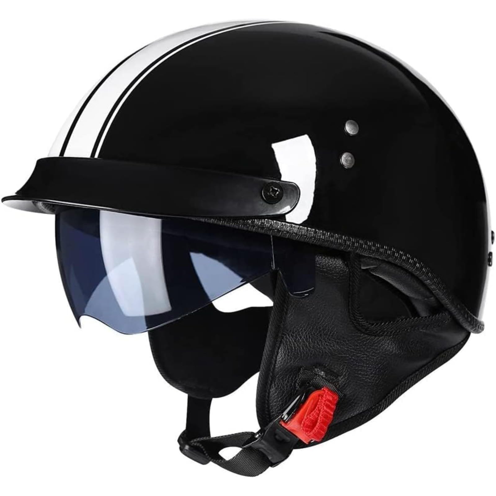 Halbschalenhelm, ECE-Geprüfter Retro-Halbhelm Motorradhelm Halbschalen-Rollerhelm Jethelm Mit Visier Für Erwachsene Männer Frauen A,XXL=63~64CM von BYFHHHH