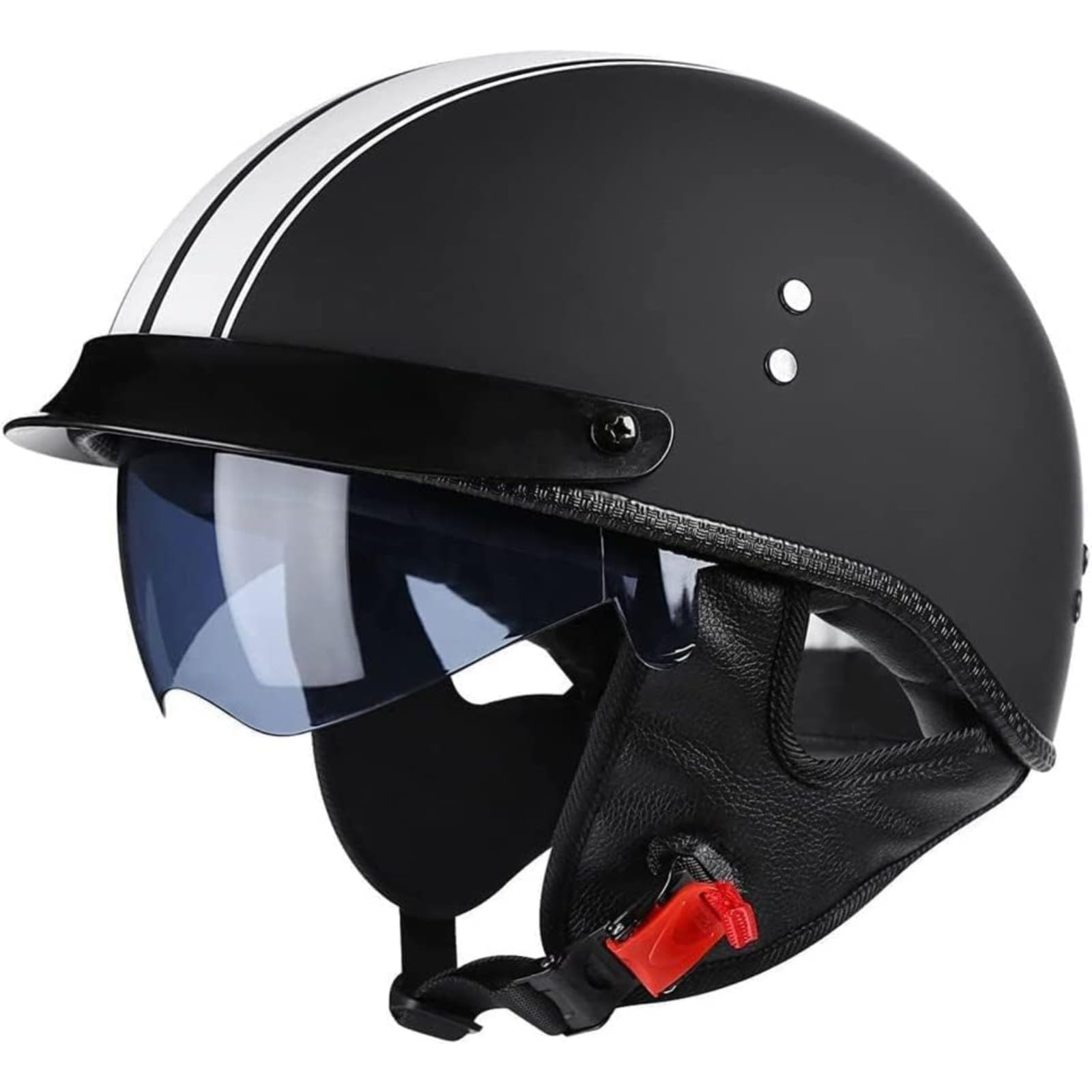 Halbschalenhelm, ECE-Geprüfter Retro-Halbhelm Motorradhelm Halbschalen-Rollerhelm Jethelm Mit Visier Für Erwachsene Männer Frauen B,XL=61~62CM von BYFHHHH