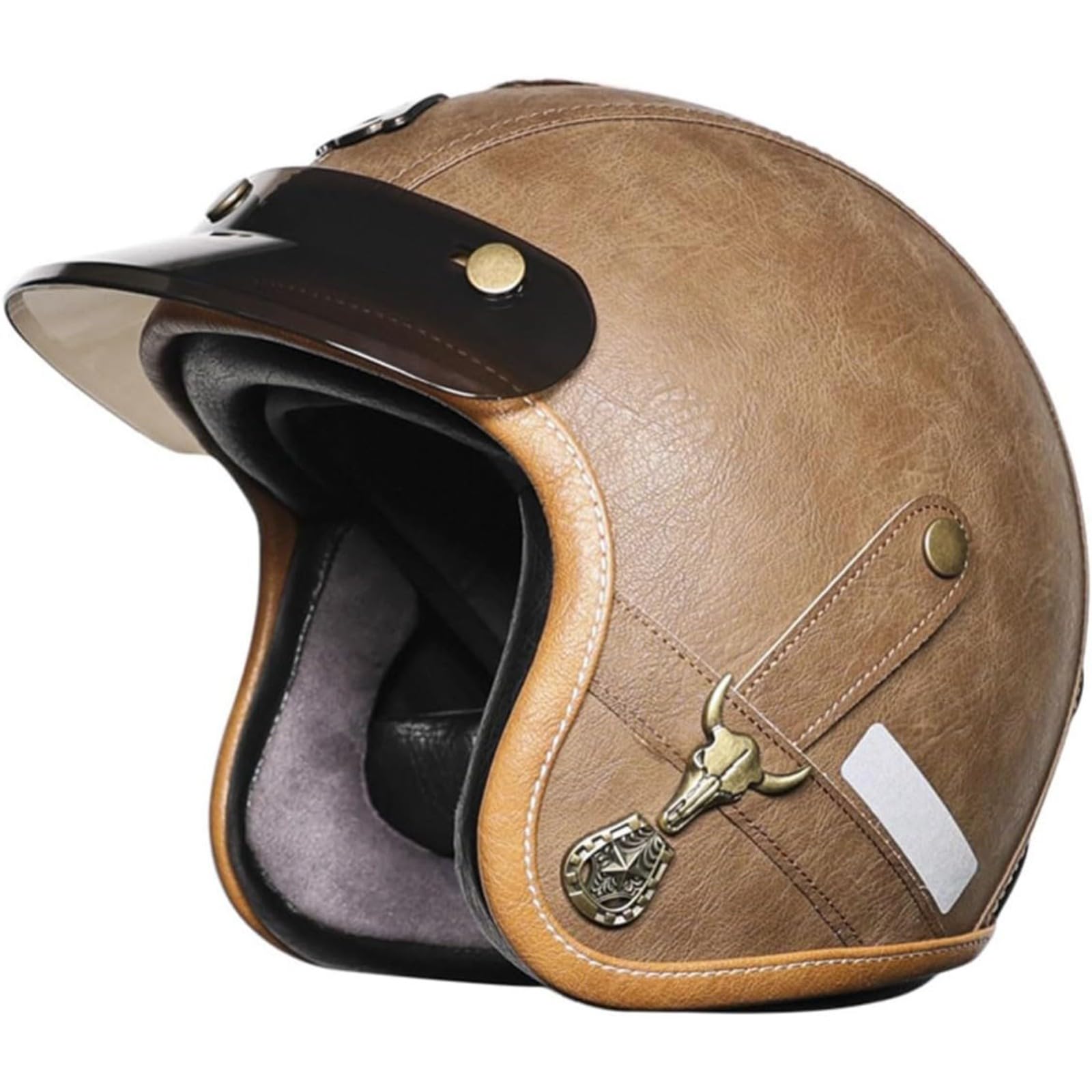 Halbschalenhelm Aus Leder, DOT/ECE-Zugelassener Retro-Motorrad-Halbhelm, Halbschalen-Jethelm, Rollerhelm Mit Schnellverschluss, Offener Helm Im Deutschen Stil A,L=59~60CM von BYFHHHH