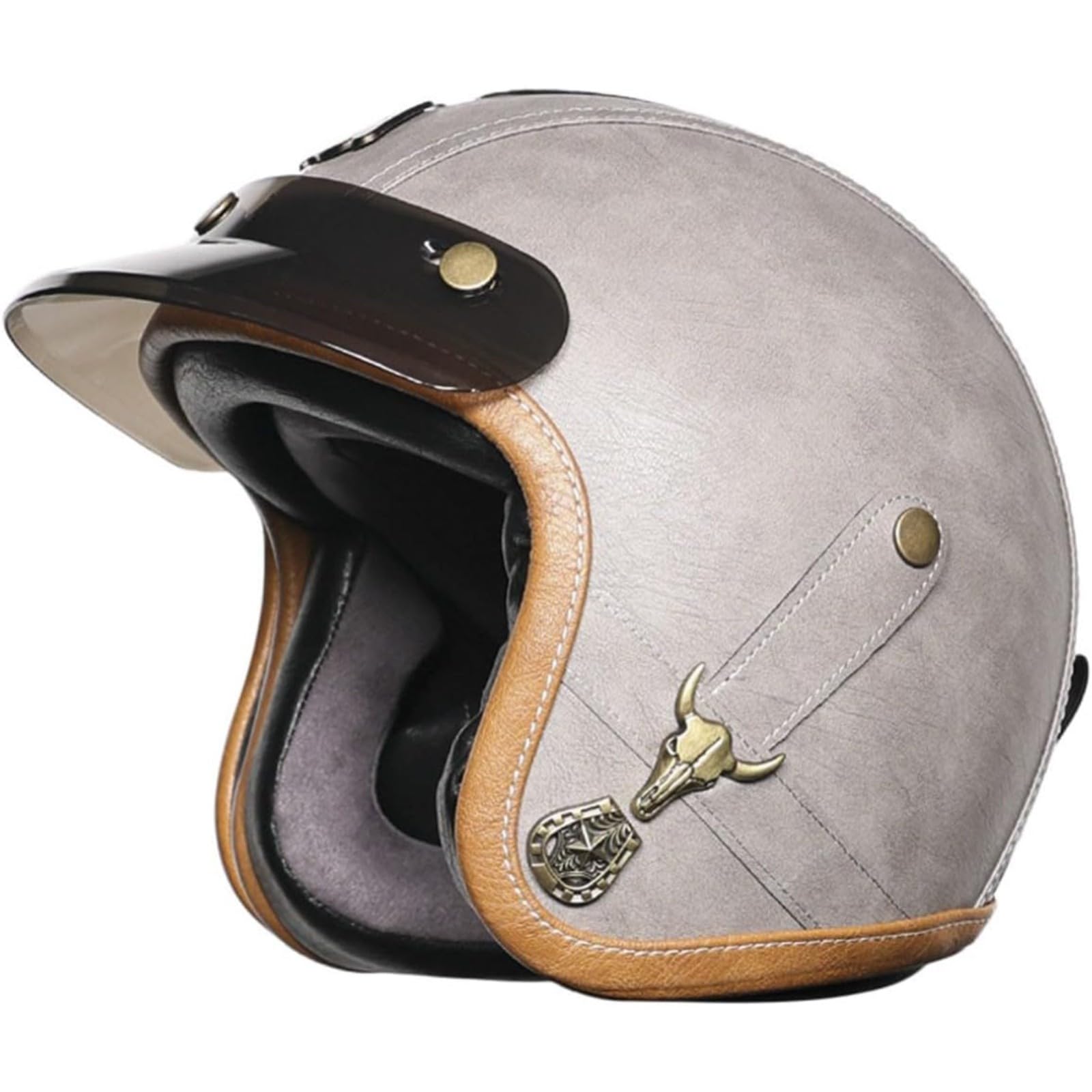 Halbschalenhelm Aus Leder, DOT/ECE-Zugelassener Retro-Motorrad-Halbhelm, Halbschalen-Jethelm, Rollerhelm Mit Schnellverschluss, Offener Helm Im Deutschen Stil C,XL=61~62CM von BYFHHHH