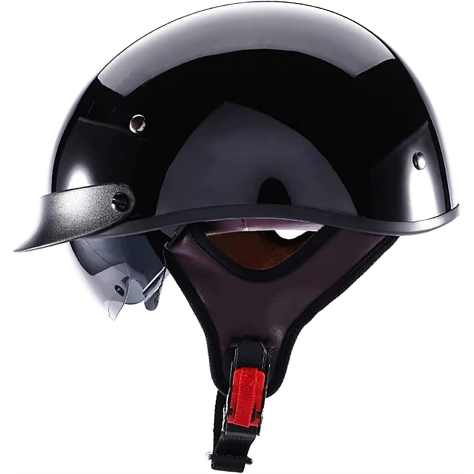 Halbschalenhelm Motorradhelm, Herren Damen Brain Cap Retro Motorrad Jethelm Halbhelm Halbschalenhelm Rollerhelm Chopper Sturzhelm Mit Visier D,M=57~58CM von BYFHHHH