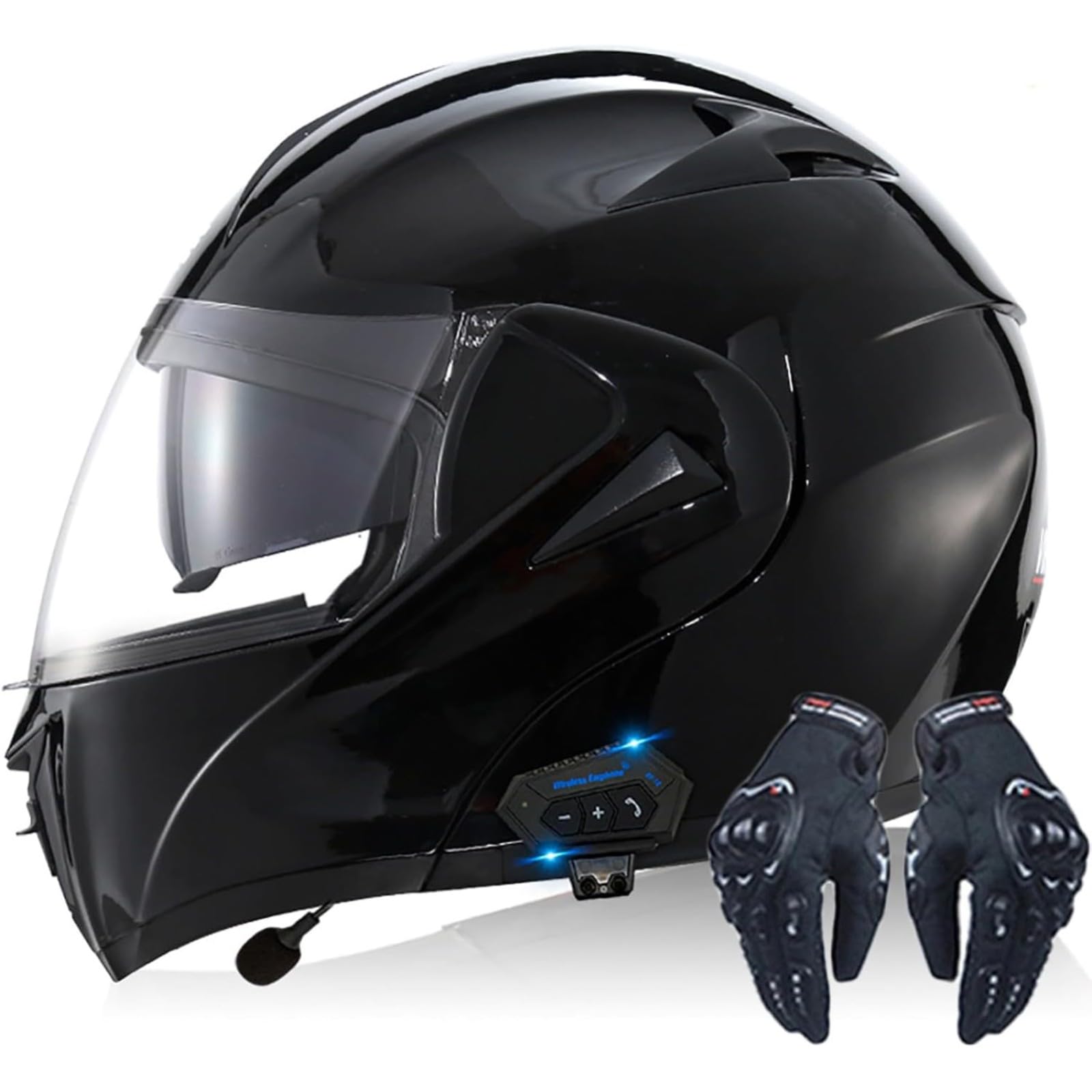 Integralhelm Für Motorradfahrer Mit Bluetooth, DOT/ECE-Zugelassener Integralhelm Für Motorradfahrer, Bluetooth-Klapphelme, Motorradhelm Mit Antibeschlag-Doppelvisier Für Erwachsene B,XL=61~62CM von BYFHHHH