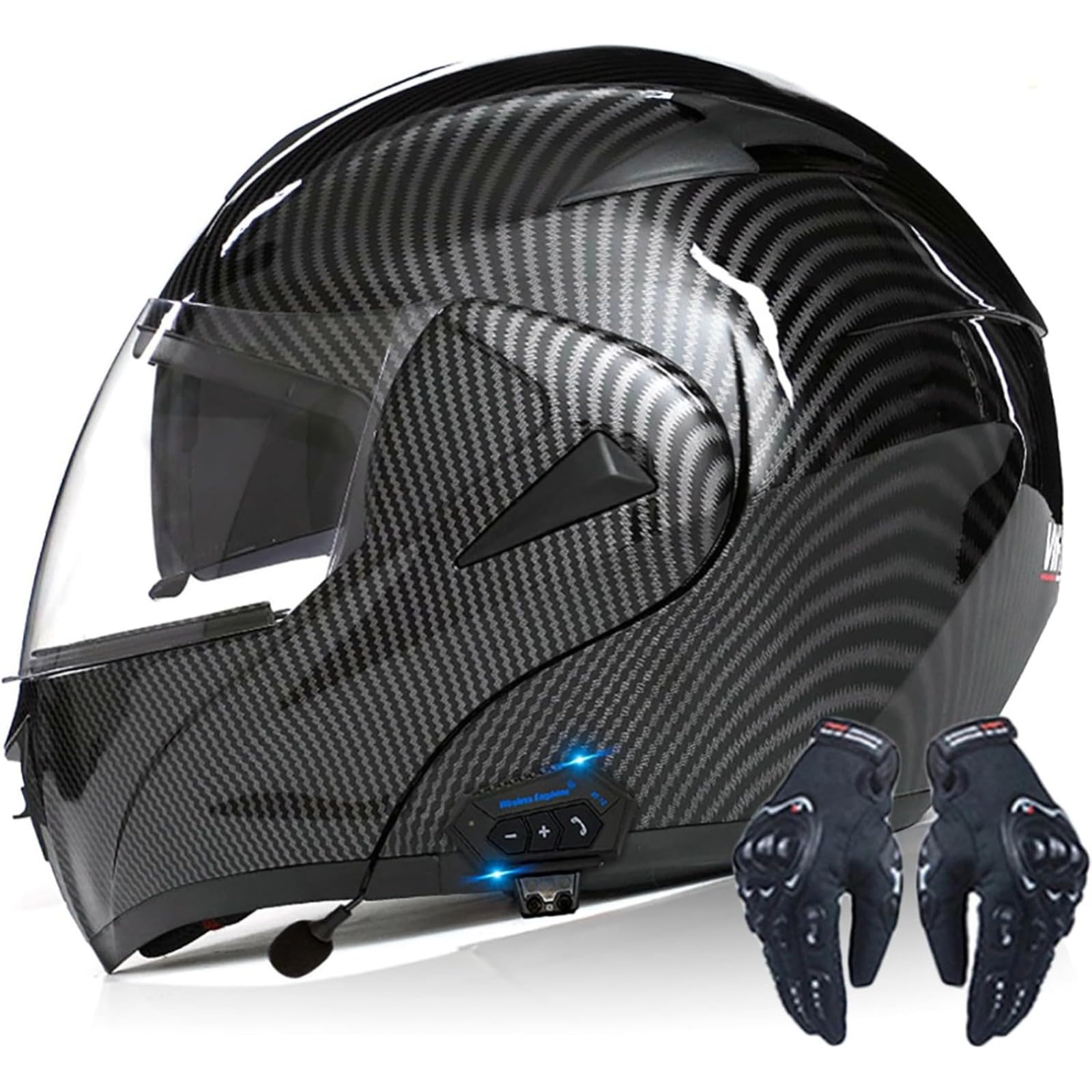 Integralhelm Für Motorradfahrer Mit Bluetooth, DOT/ECE-Zugelassener Integralhelm Für Motorradfahrer, Bluetooth-Klapphelme, Motorradhelm Mit Antibeschlag-Doppelvisier Für Erwachsene G,M=57~58CM von BYFHHHH