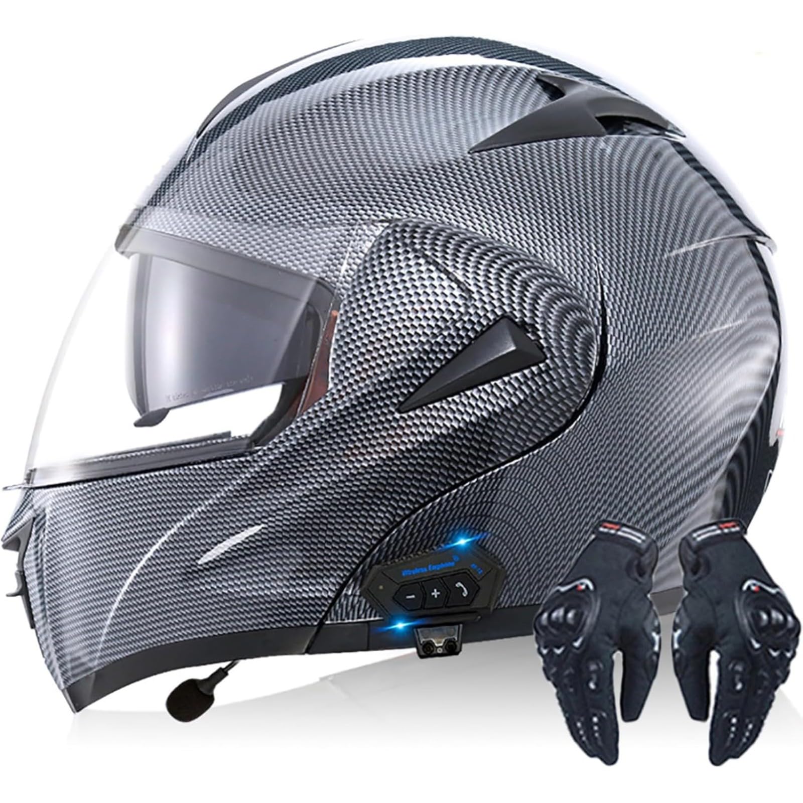 Integralhelm Für Motorradfahrer Mit Bluetooth, DOT/ECE-Zugelassener Integralhelm Für Motorradfahrer, Bluetooth-Klapphelme, Motorradhelm Mit Antibeschlag-Doppelvisier Für Erwachsene L,L=59~60CM von BYFHHHH