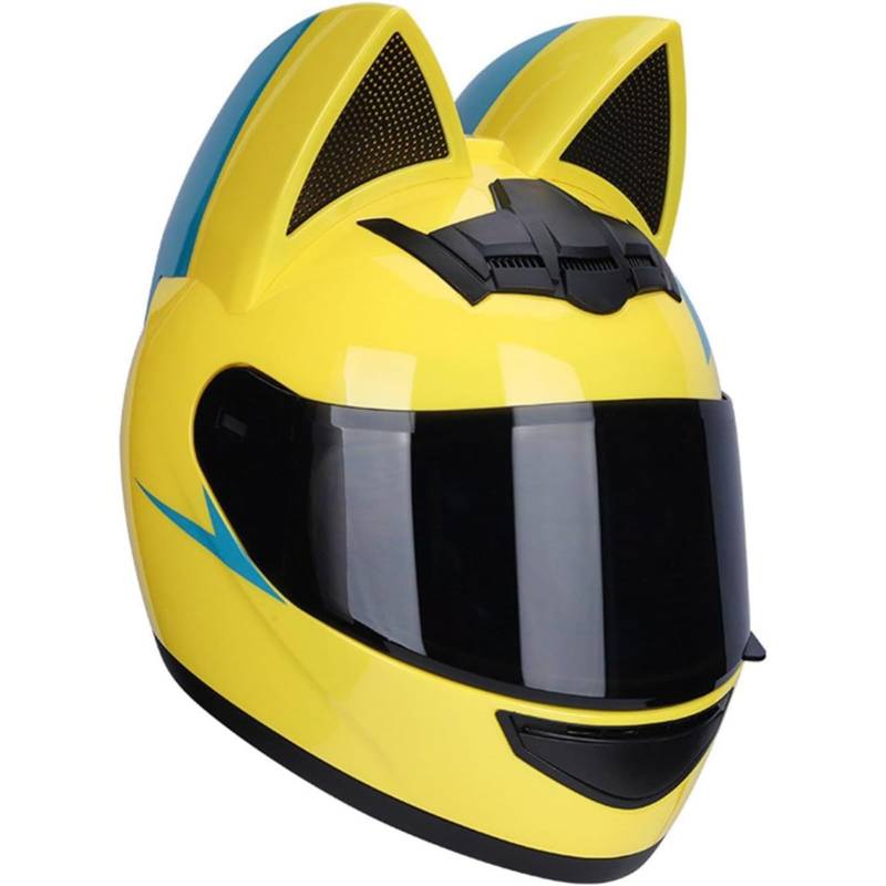 Integralhelm Mit Katzenohren Für Erwachsene, ECE-Zertifizierter Offroad-Motorradhelm Für Männer Und Frauen, Cooler Rennmotorradhelm Mit Ohren, Integralhelm Für Alle Jahreszeiten C2,XL=60~62CM von BYFHHHH