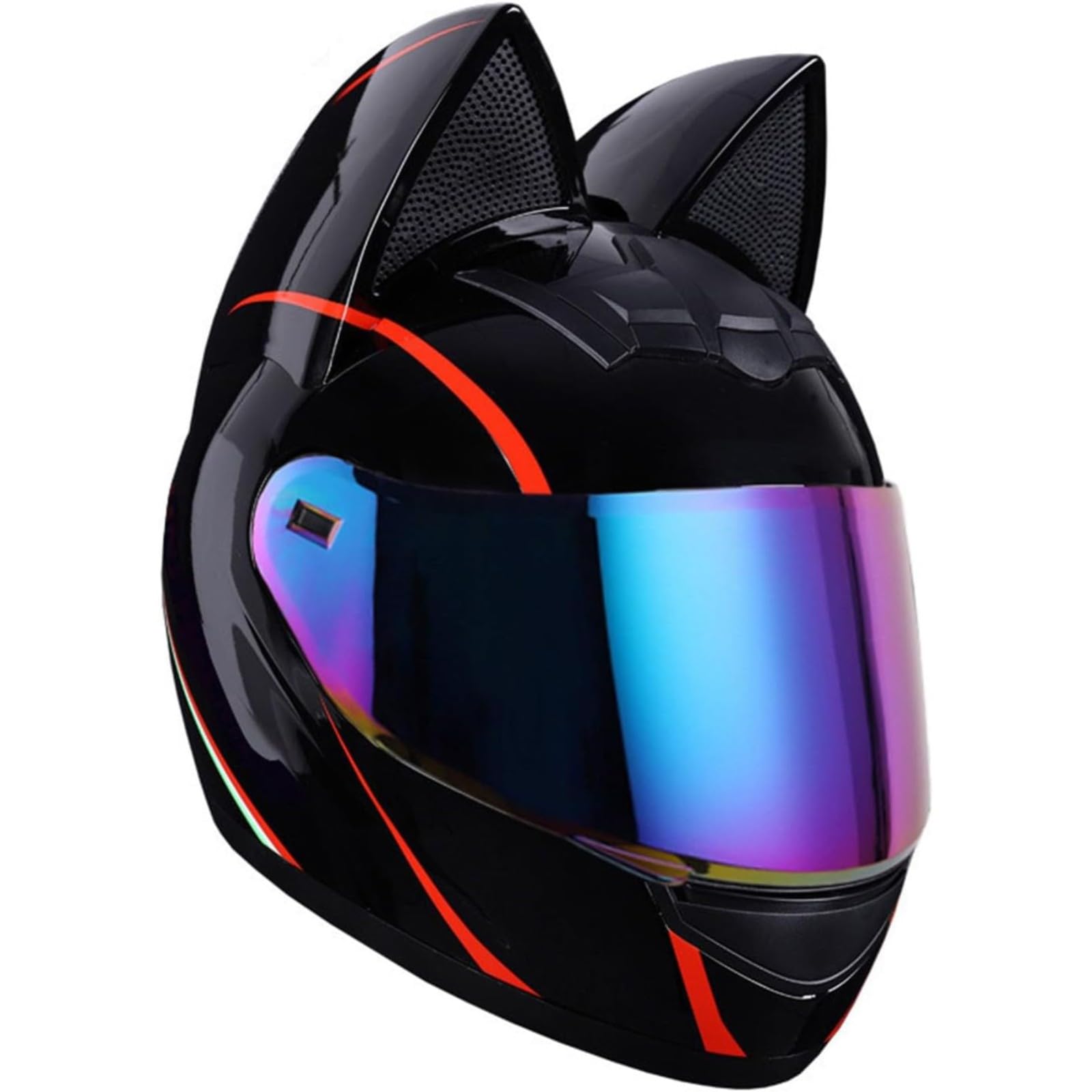 Integralhelm Mit Katzenohren Für Erwachsene, ECE-Zertifizierter Offroad-Motorradhelm Für Männer Und Frauen, Cooler Rennmotorradhelm Mit Ohren, Integralhelm Für Alle Jahreszeiten E1,M=54~56CM von BYFHHHH