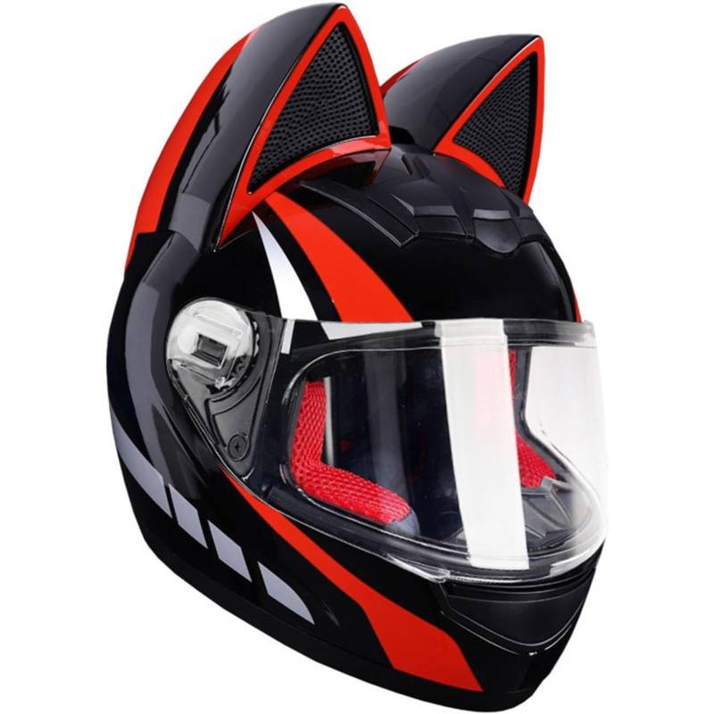 Integralhelm Mit Katzenohren Für Erwachsene, ECE-Zertifizierter Offroad-Motorradhelm Für Männer Und Frauen, Cooler Rennmotorradhelm Mit Ohren, Integralhelm Für Alle Jahreszeiten G3,S=50~53CM von BYFHHHH