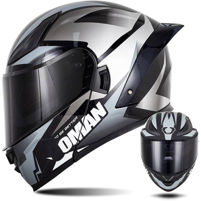 Modularer Motorradhelm, ECE/DOT-Zugelassener Klapphelm, Integralhelm, Roller-Motorradhelm Mit Doppelvisier, Für Männer Und Frauen D,M=57~58CM von BYFHHHH