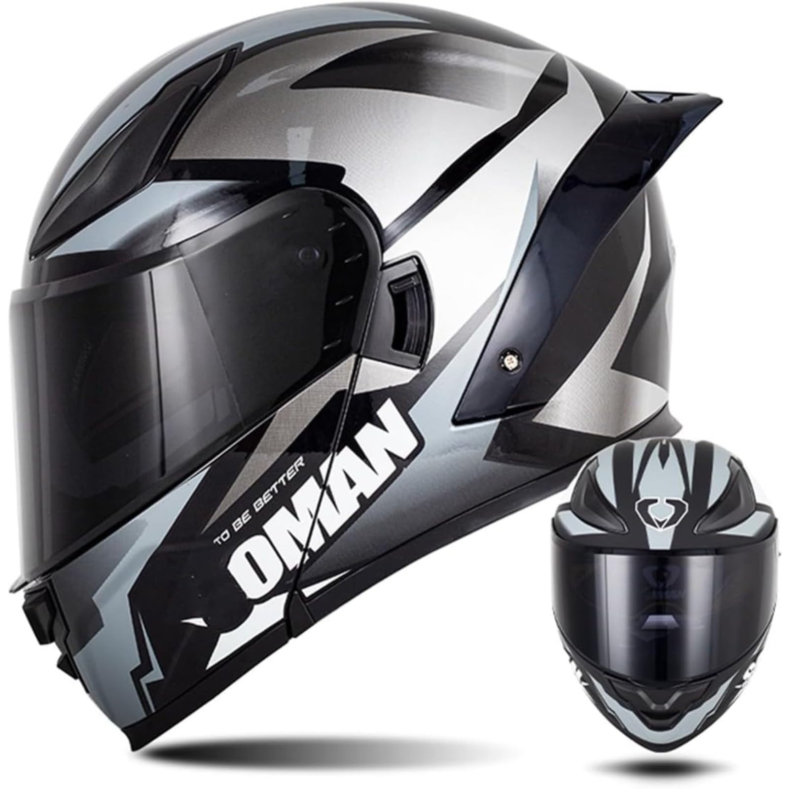 Modularer Motorradhelm, ECE/DOT-Zugelassener Klapphelm, Integralhelm, Roller-Motorradhelm Mit Doppelvisier, Für Männer Und Frauen D,XXL=63~64CM von BYFHHHH