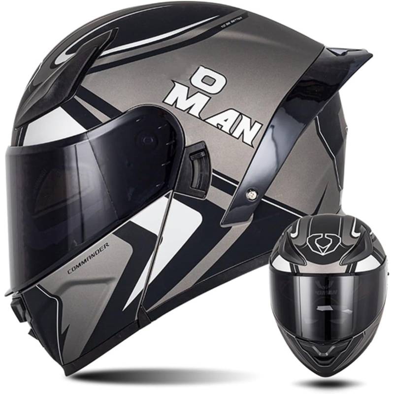 Modularer Motorradhelm, ECE/DOT-Zugelassener Klapphelm, Integralhelm, Roller-Motorradhelm Mit Doppelvisier, Für Männer Und Frauen Q,S=55~56CM von BYFHHHH