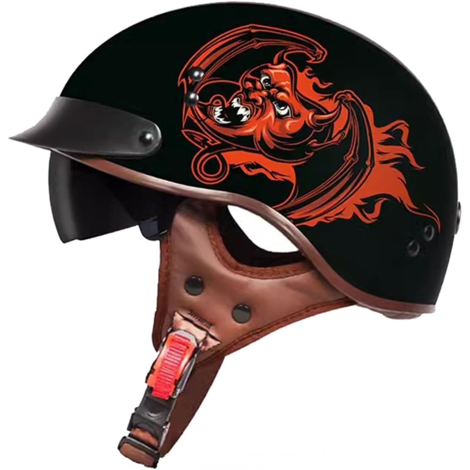 Motorrad-Halbhelm, DOT/ECE-Zulassung Halbschalenhelm Mit Visier Motorradhelm Jethelm Im Deutschen Stil Brain-Cap Scooter Offener Helm Für Biker Chopper Scooter D,XXL=63CM von BYFHHHH