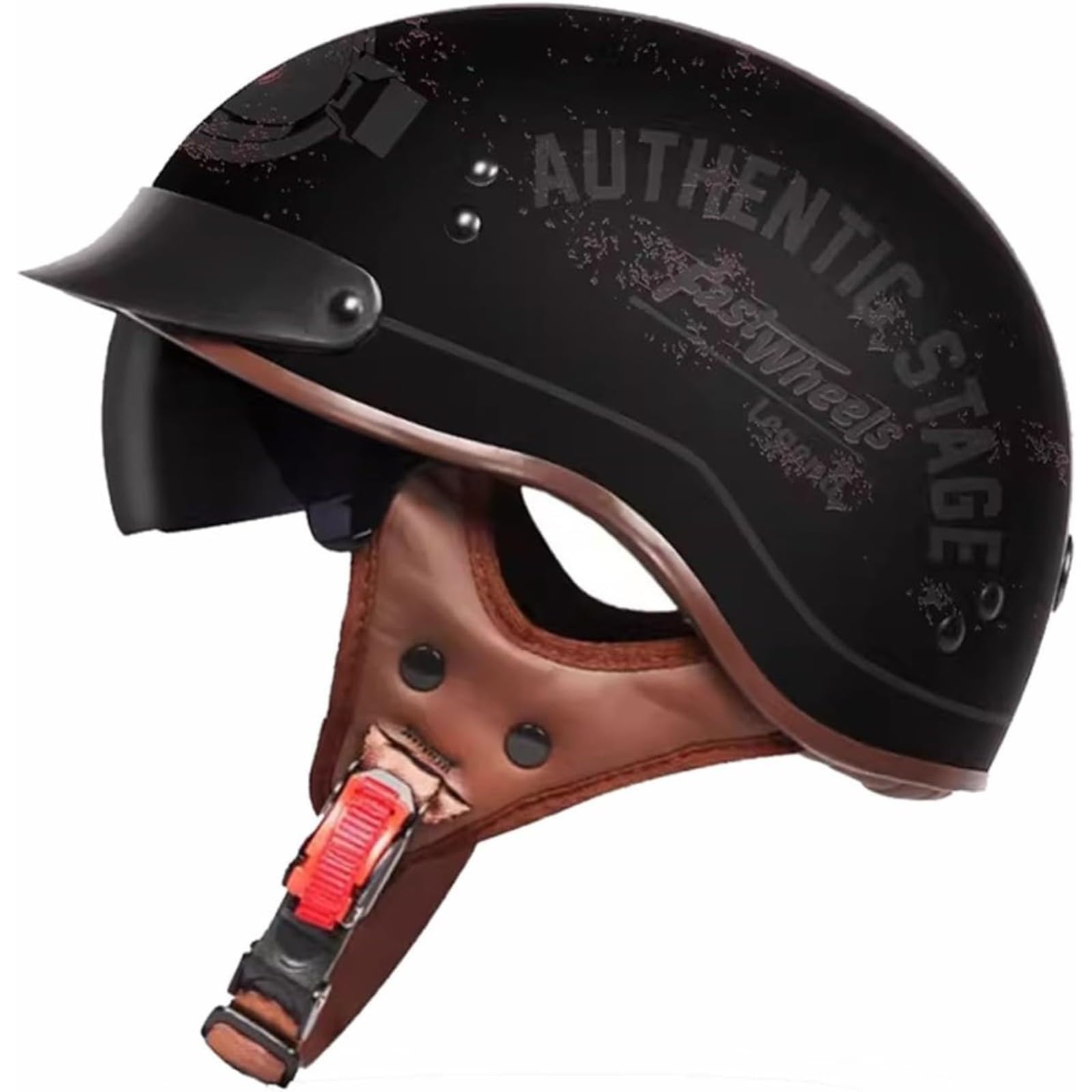 Motorrad-Halbhelm, DOT/ECE-Zulassung Halbschalenhelm Mit Visier Motorradhelm Jethelm Im Deutschen Stil Brain-Cap Scooter Offener Helm Für Biker Chopper Scooter E,L=59~60CM von BYFHHHH